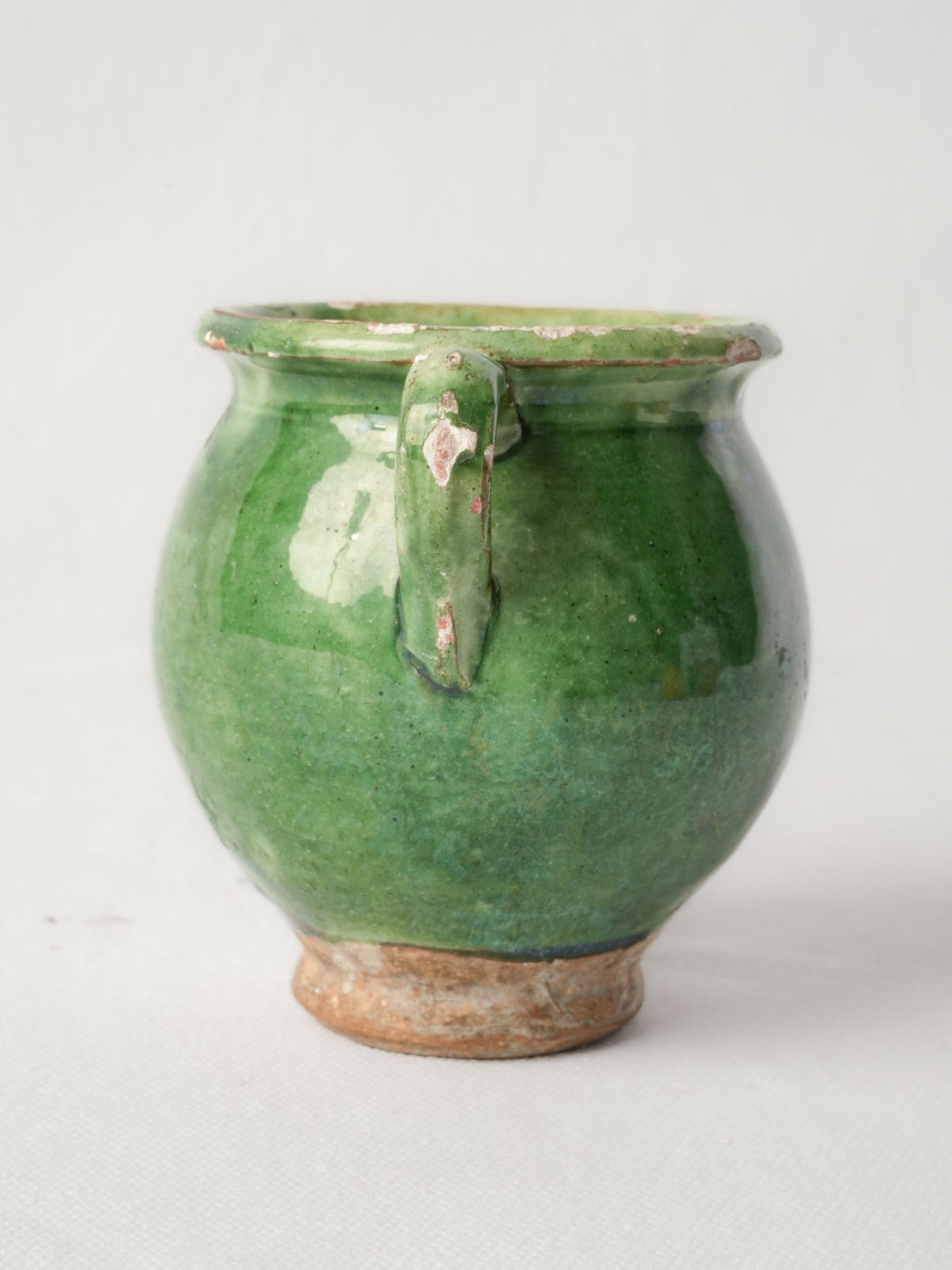 Petite Antique French Green-Glazed Confit Pot with Twin Handles - 4"