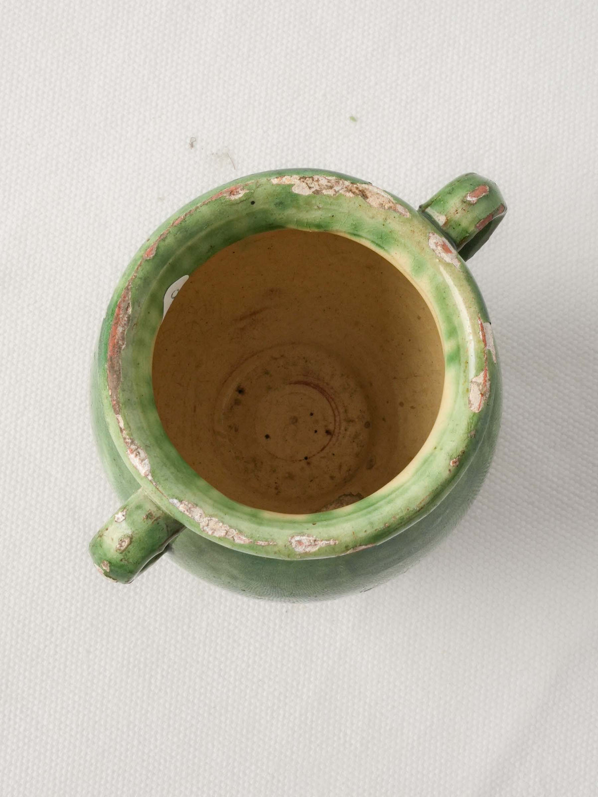 Petite Antique French Green-Glazed Confit Pot with Twin Handles - 4"