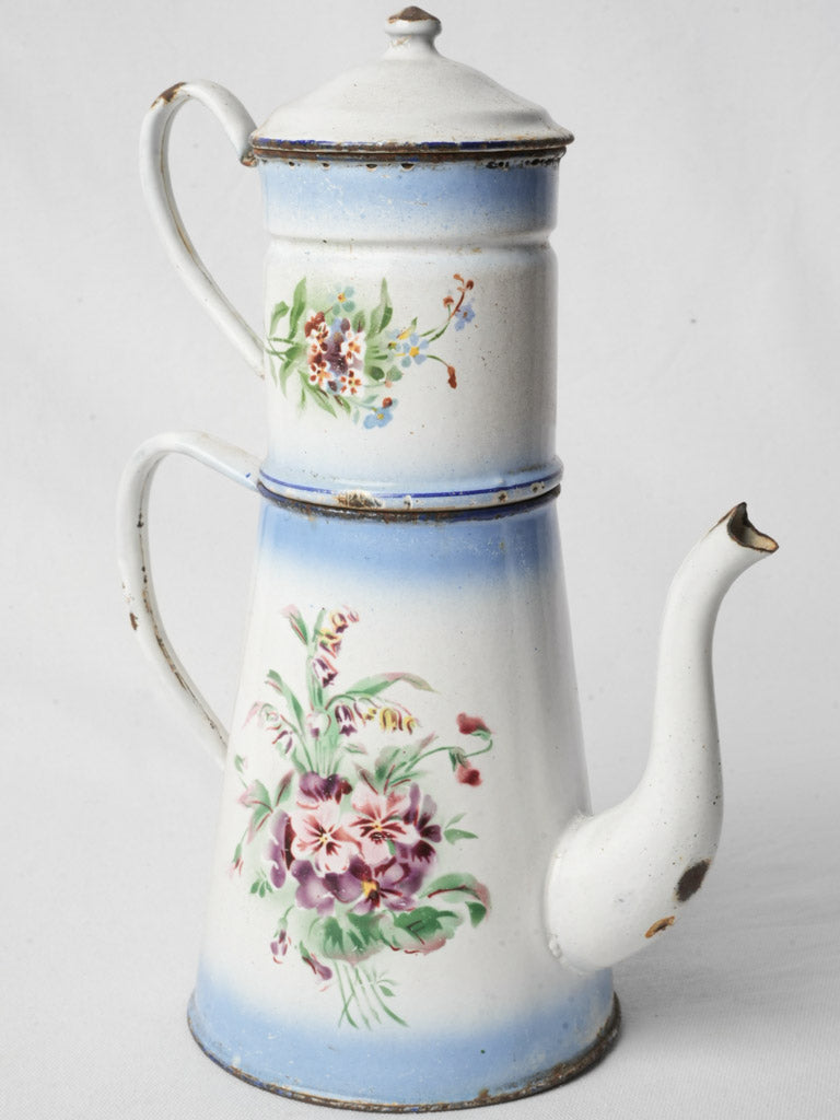 Antique French enamelware coffee pot