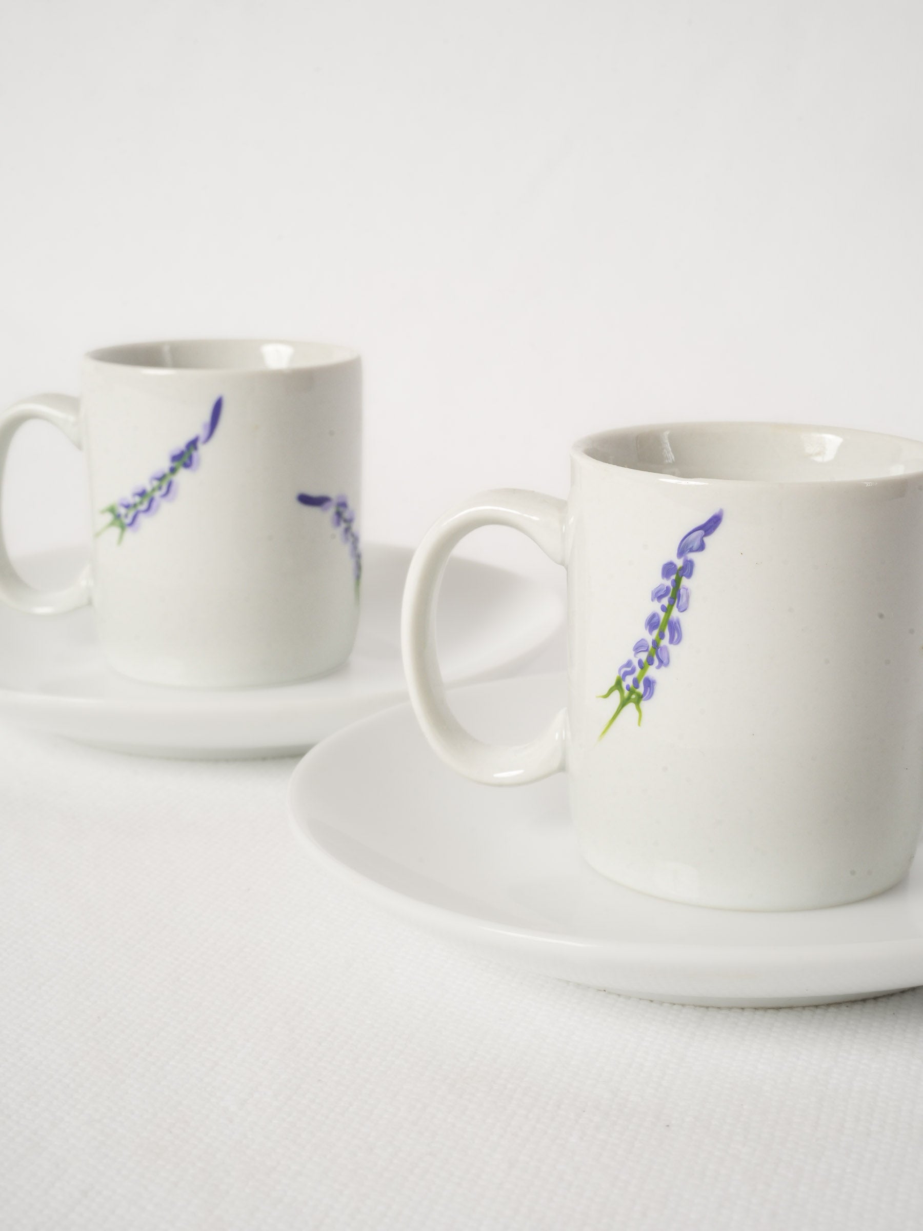 Pair of Hand-Painted Lavender Espresso Cups and Saucers from Sault