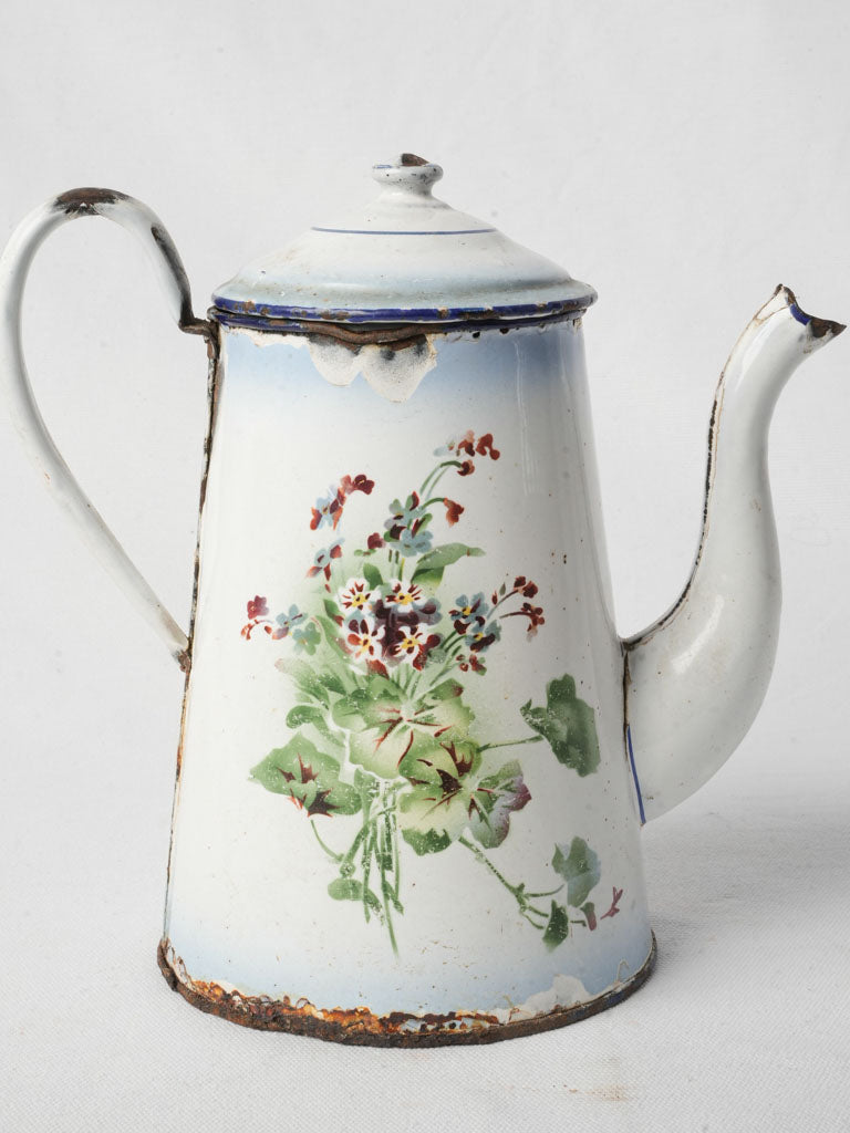 Antique floral enamelware coffee pot