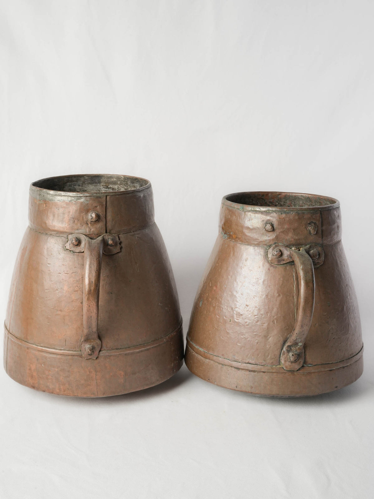 Near Pair of 19th-Century Mediterranean Rustic Hammered Copper Pots
