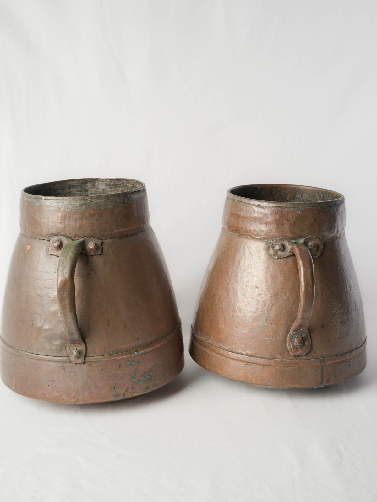 Near Pair of 19th-Century Mediterranean Rustic Hammered Copper Pots