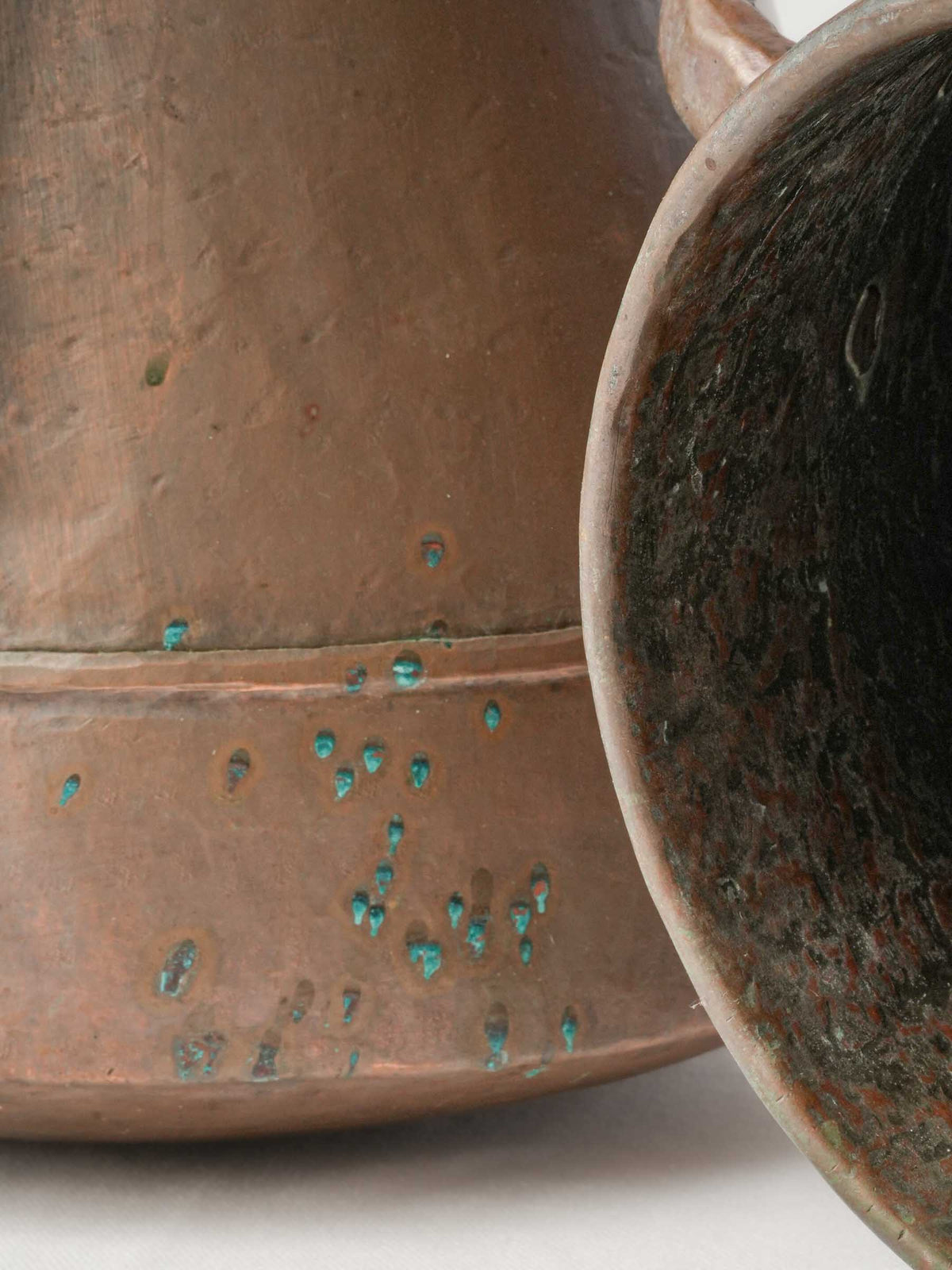 Near Pair of 19th-Century Mediterranean Rustic Hammered Copper Pots