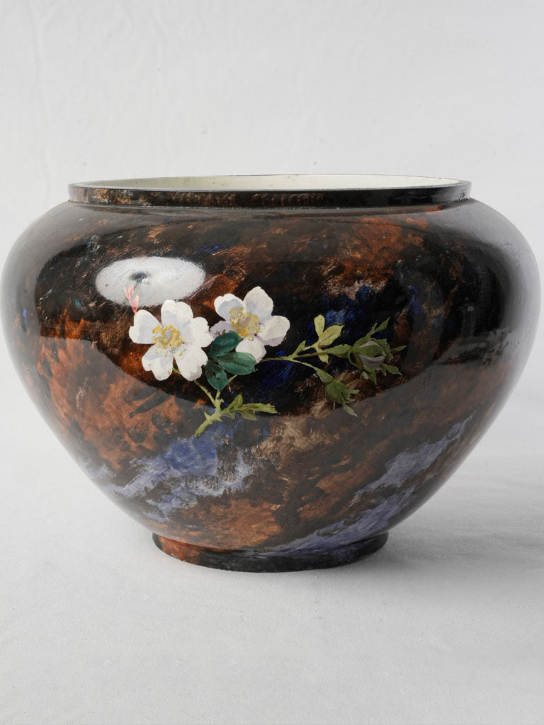Hand-painted vintage floral cache-pot