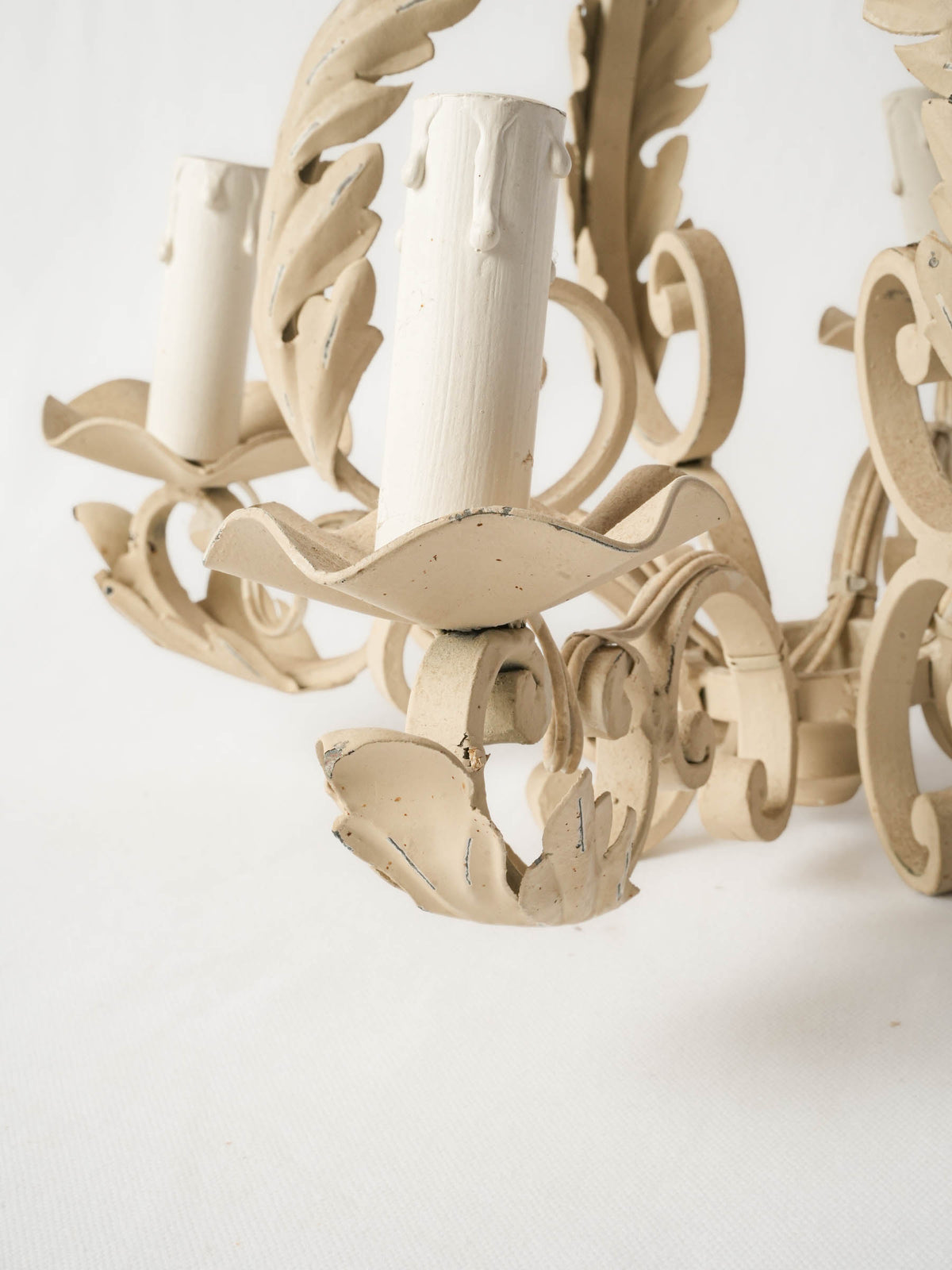 Mid-20th Century Small Ivory-Painted Wrought-Iron Chandelier - 28" x 18"