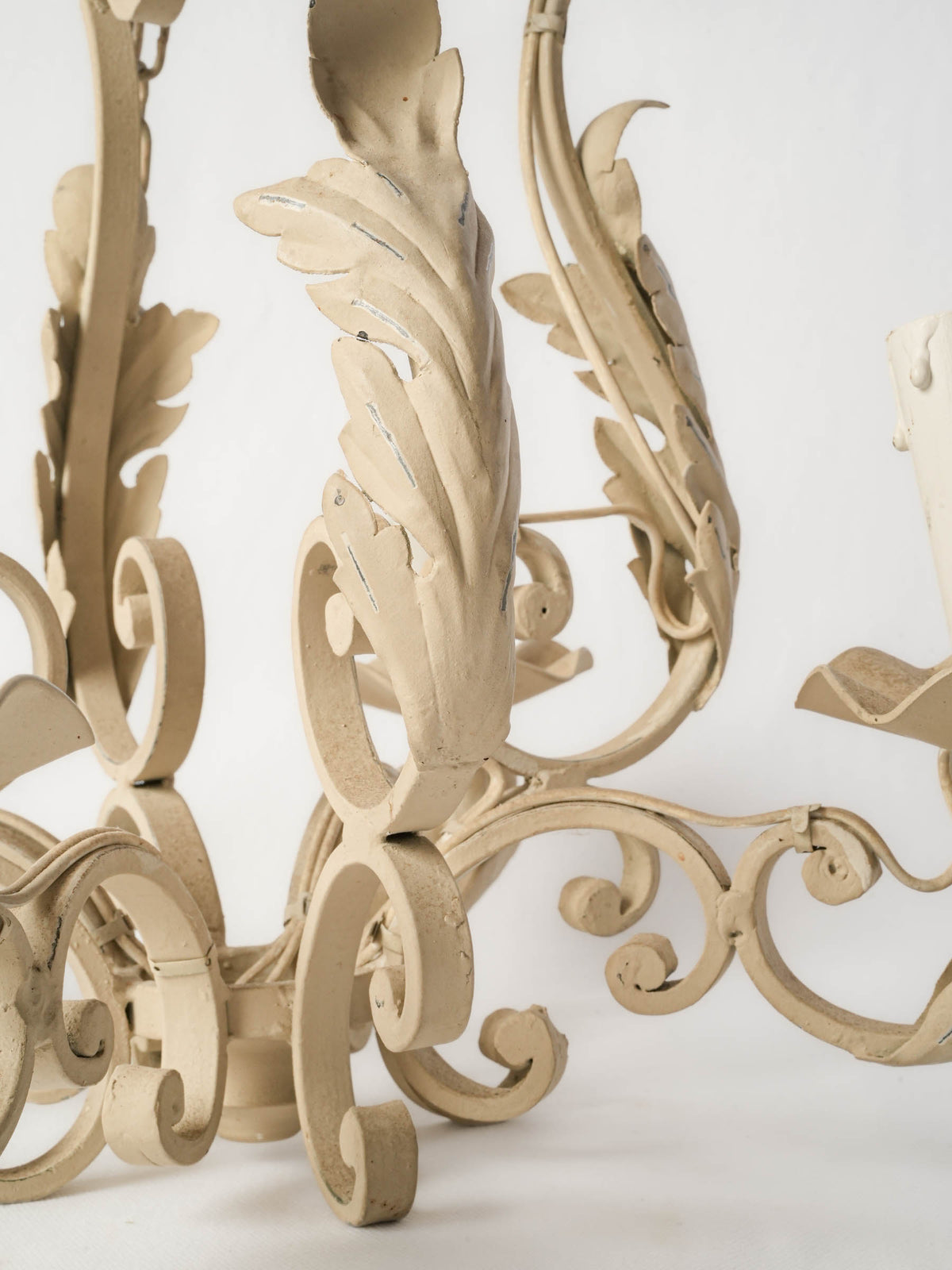 Mid-20th Century Small Ivory-Painted Wrought-Iron Chandelier - 28" x 18"