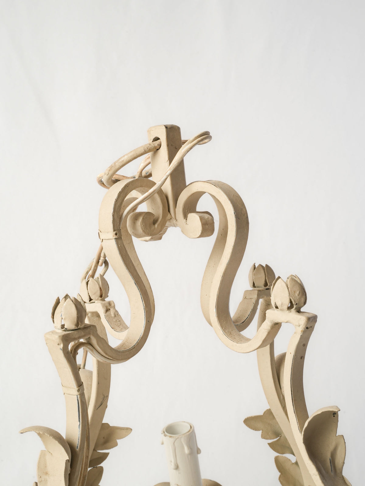 Mid-20th Century Small Ivory-Painted Wrought-Iron Chandelier - 28" x 18"