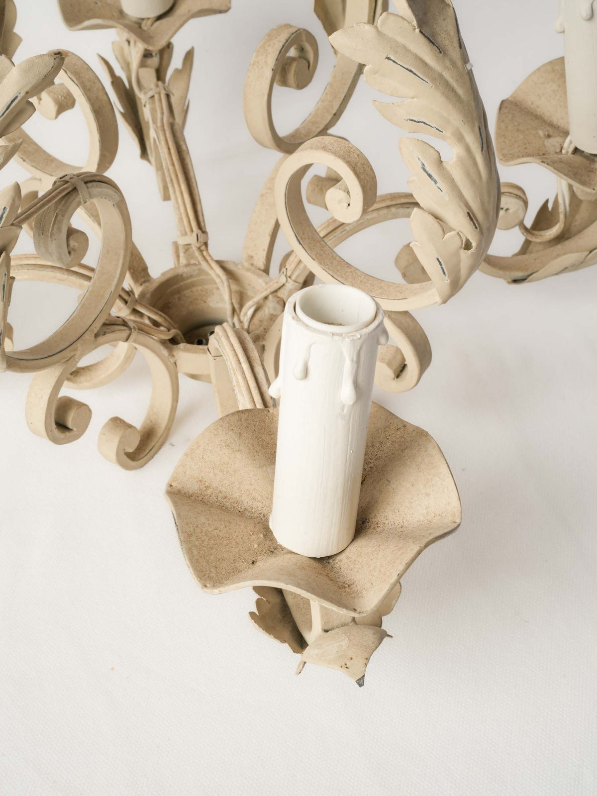 Mid-20th Century Small Ivory-Painted Wrought-Iron Chandelier - 28" x 18"