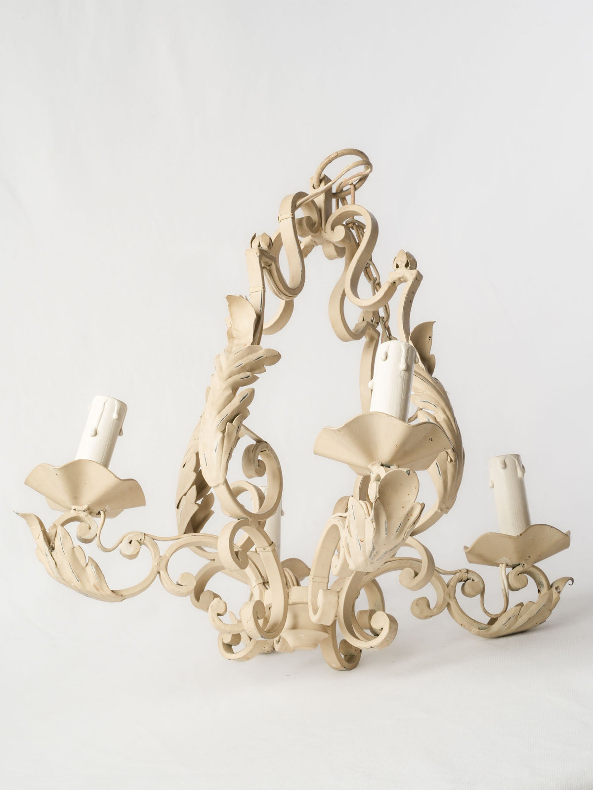 Mid-20th Century Small Ivory-Painted Wrought-Iron Chandelier - 28" x 18"