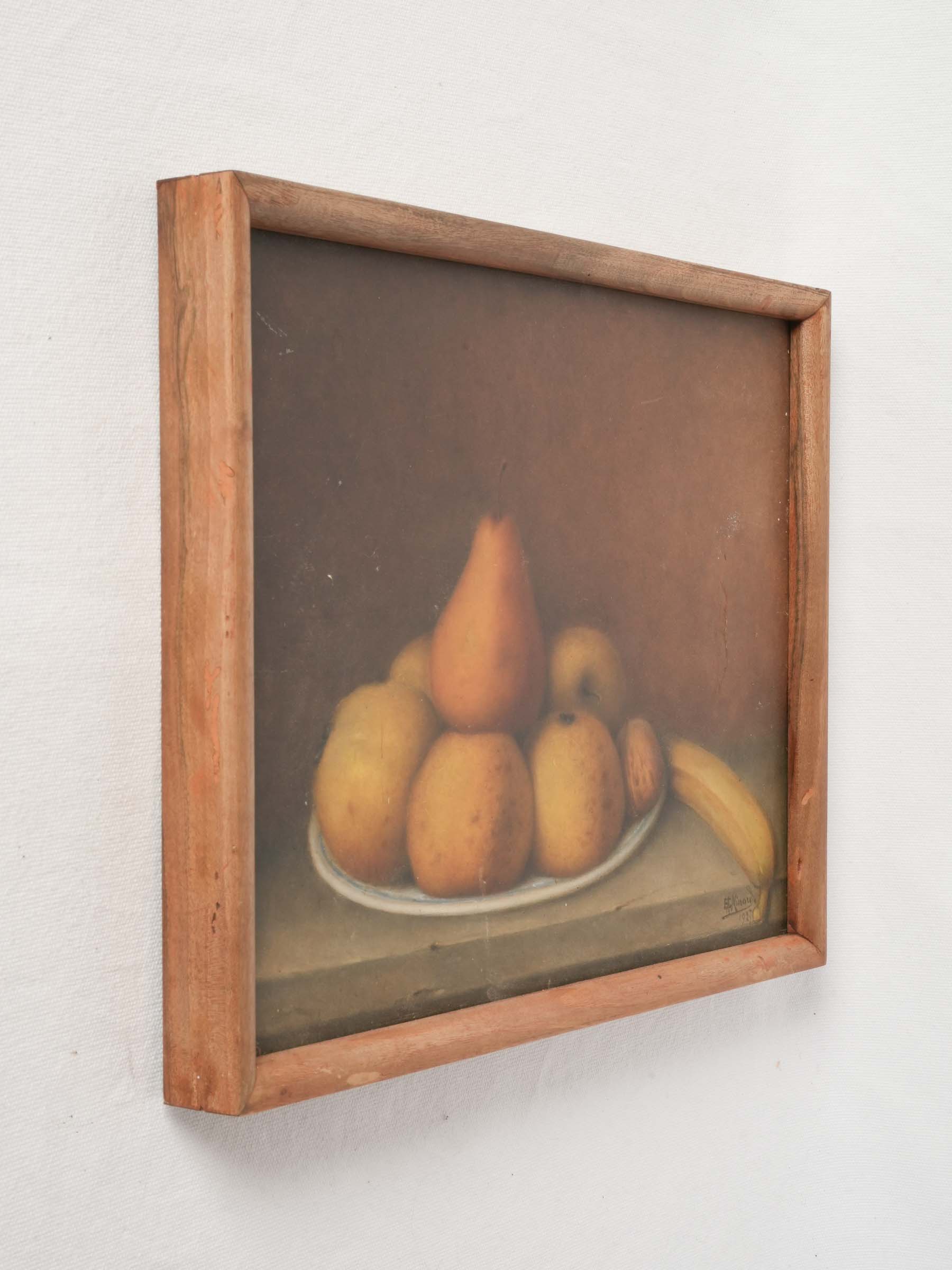 Antique Oil-on-Wood Still Life Painting with Autumn Fruit dated 1927 - 12½" x 16¼"