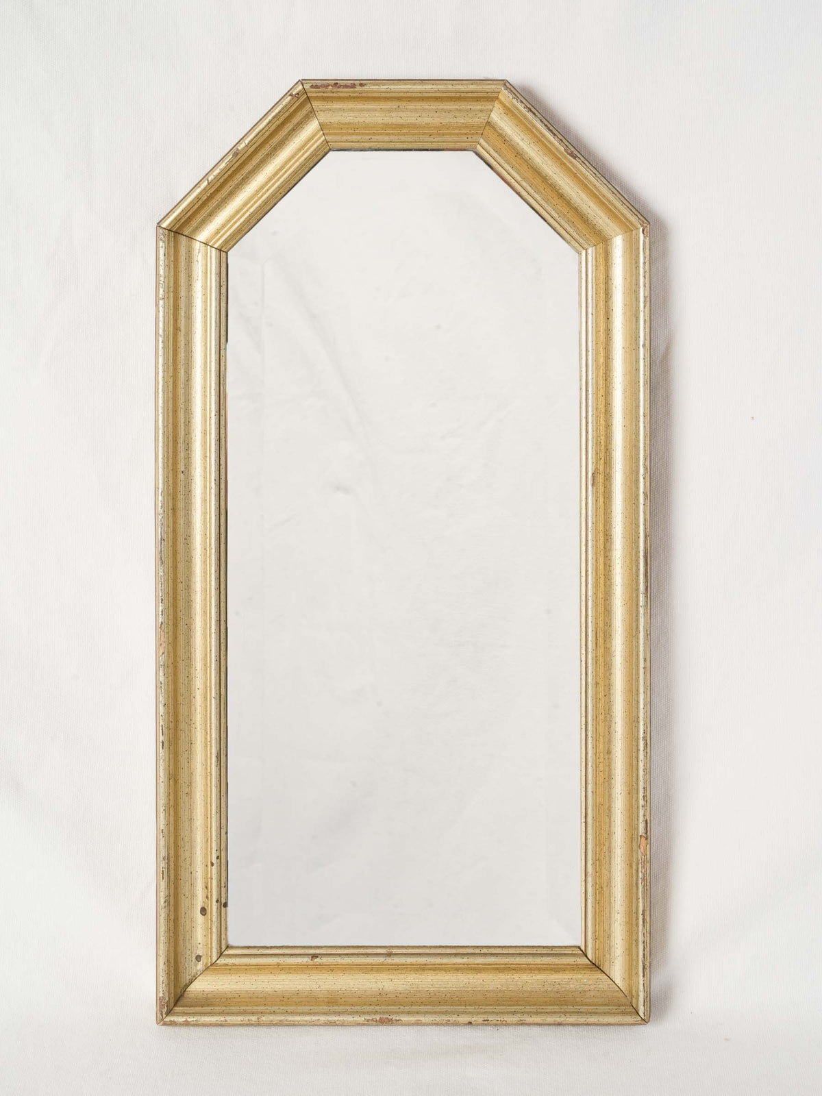 Antique Brass Arched Mirror w/ Architectural Frame 25¼" x 13½"