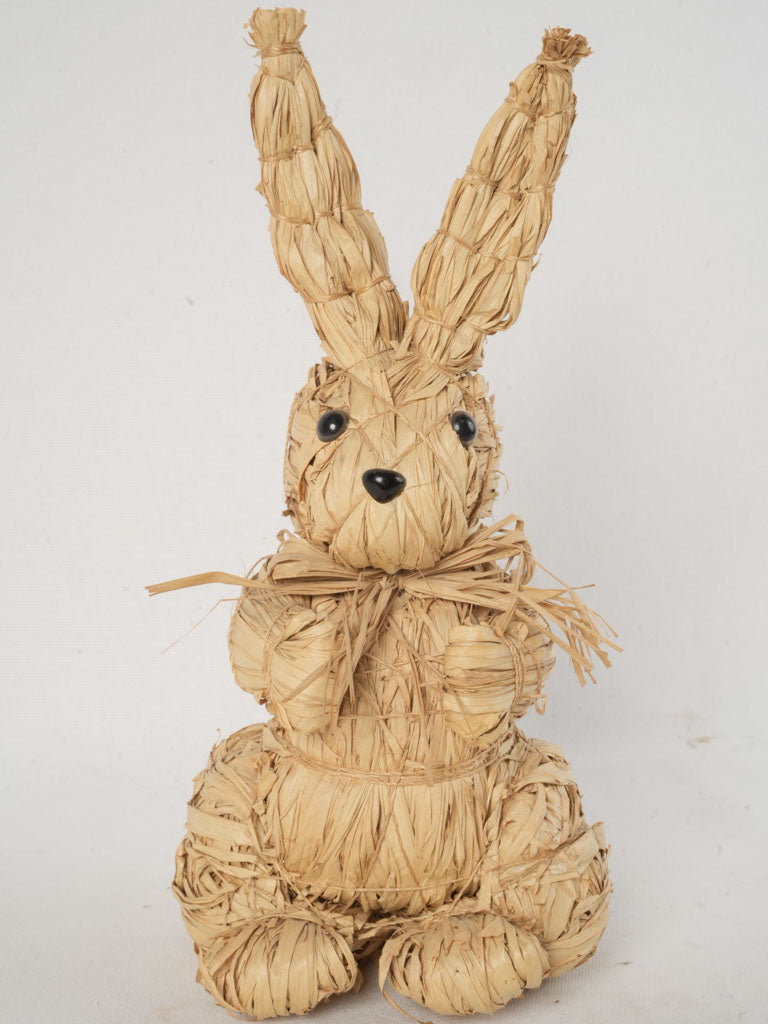Rustic raffia rabbit statue
