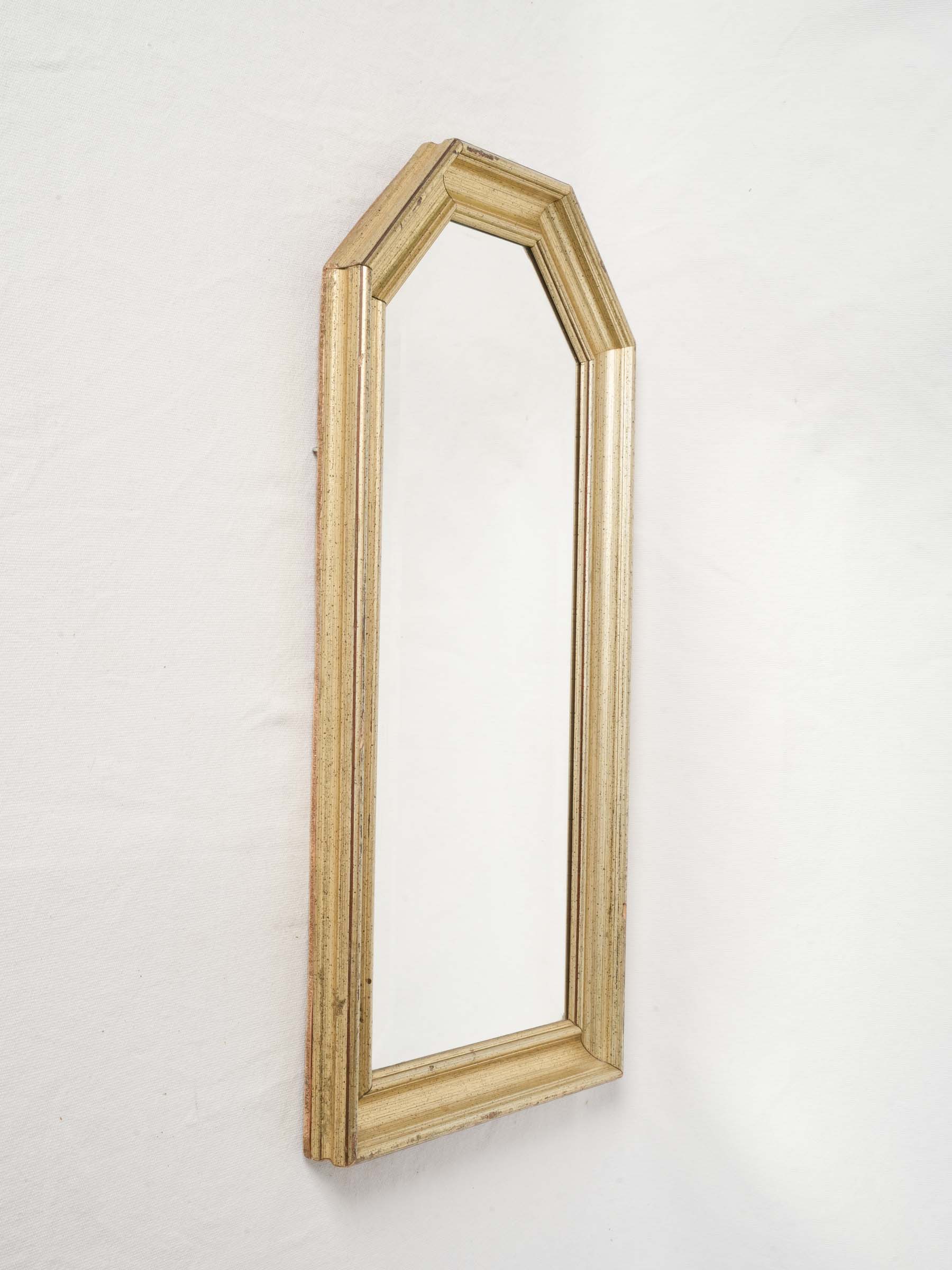 Antique Brass Arched Mirror w/ Architectural Frame 25¼" x 13½"
