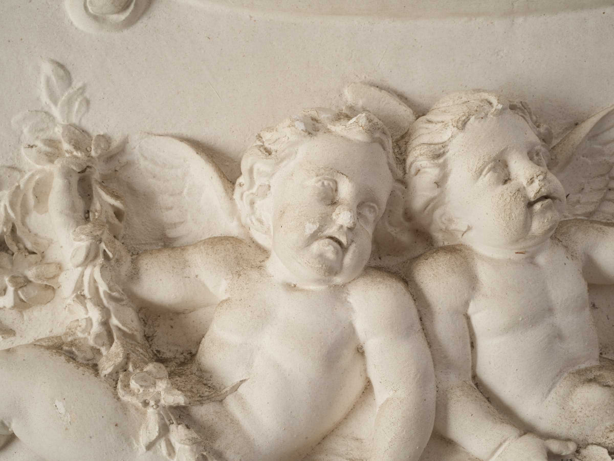 Pair of French Plaster Overdoor Panels with Cherubs, circa 1900 - 14½" x 27½"