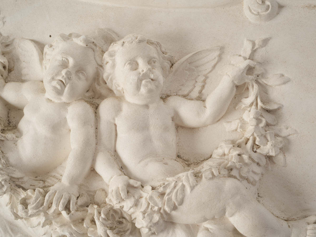 Pair of French Plaster Overdoor Panels with Cherubs, circa 1900 - 14½" x 27½"