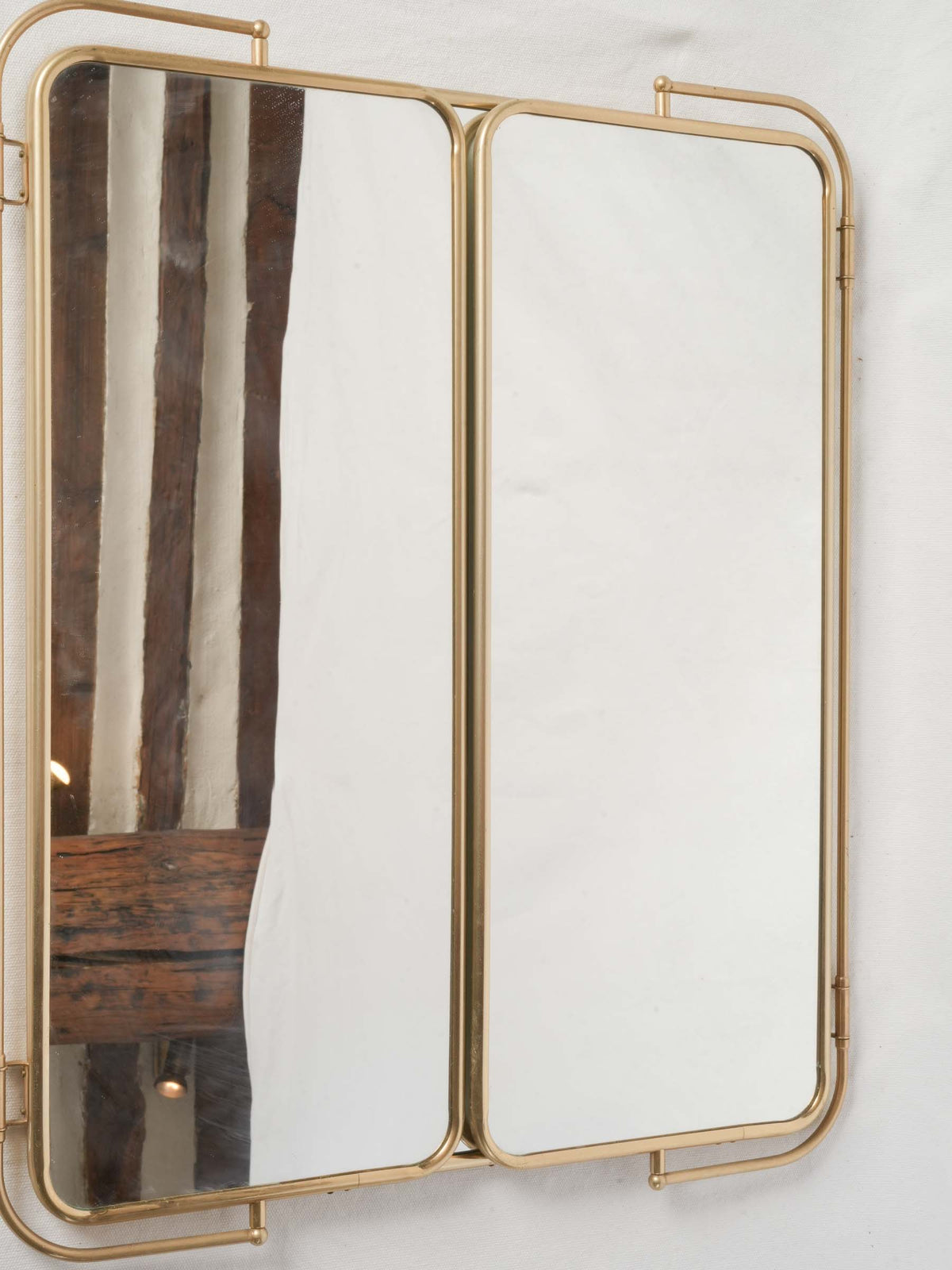 French Brass Triptych Bathroom Mirror 26" x 41¼"