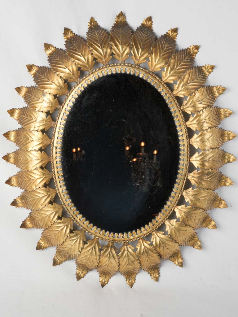 1950s French Gilt Metal Radiant Sunburst Mirror - 29¼" x 25¼"
