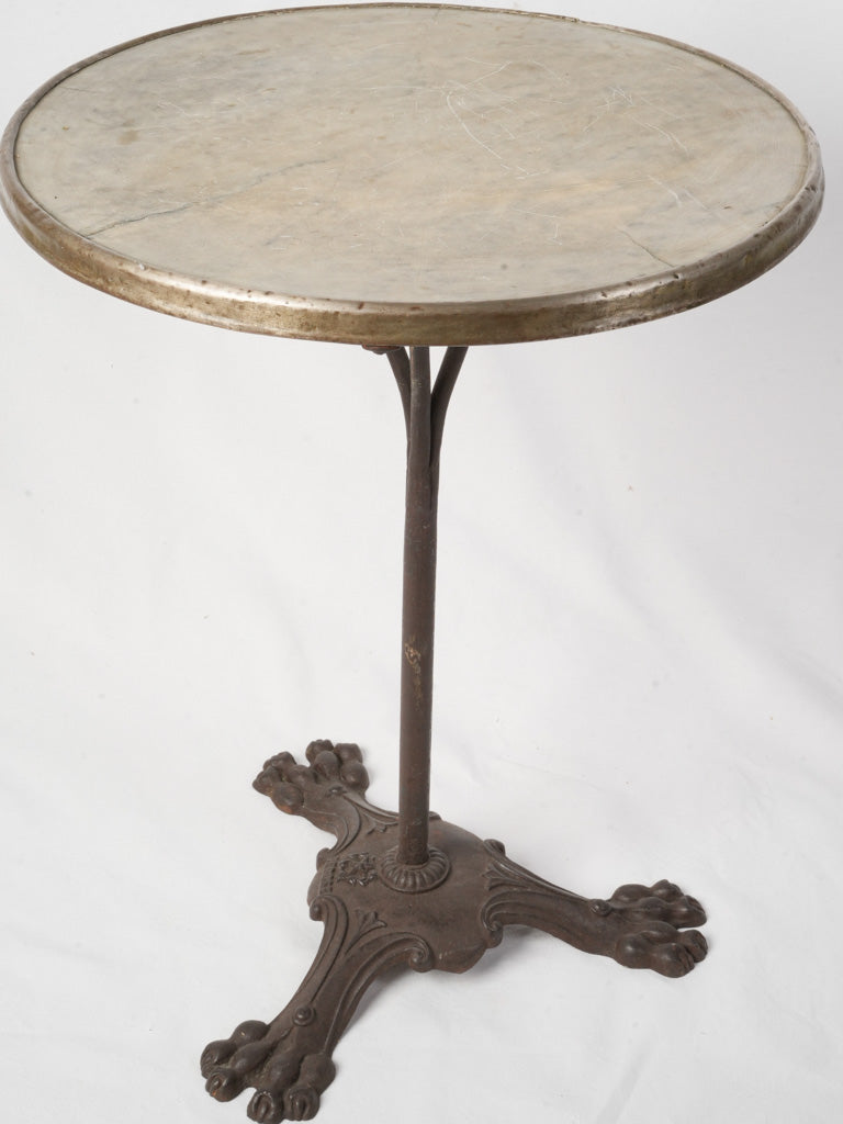 1900s French Cast-Iron Bistro Table w/ Paw Feet and Marble Top - 28" x 22"