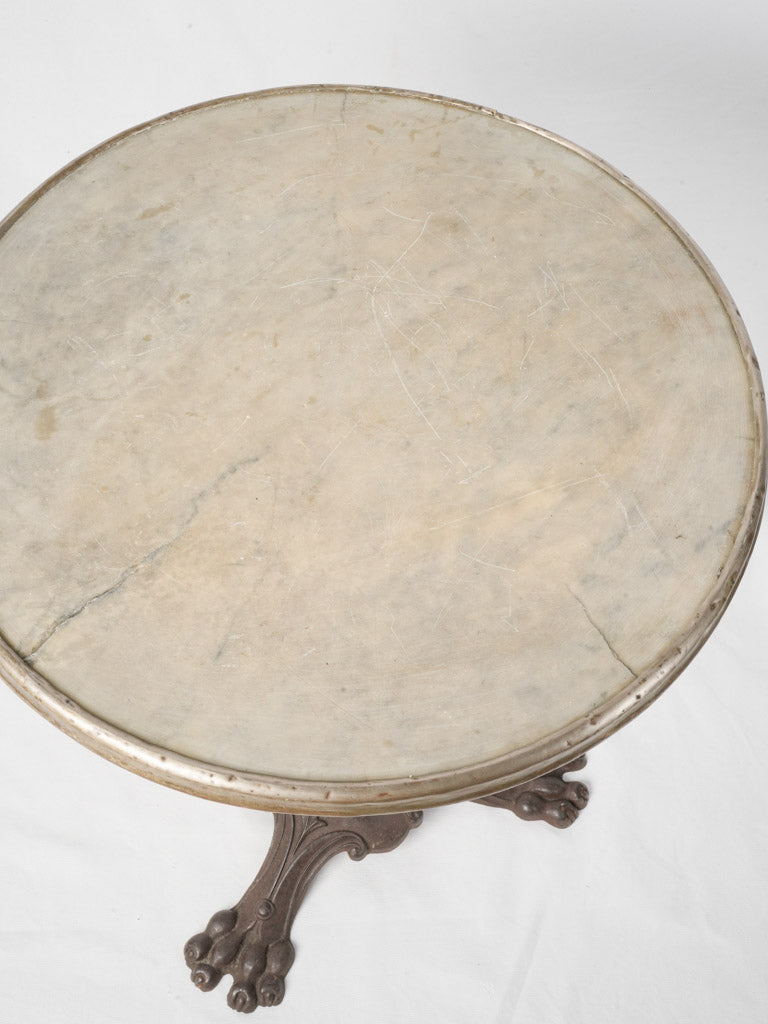 1900s French Cast-Iron Bistro Table w/ Paw Feet and Marble Top - 28" x 22"
