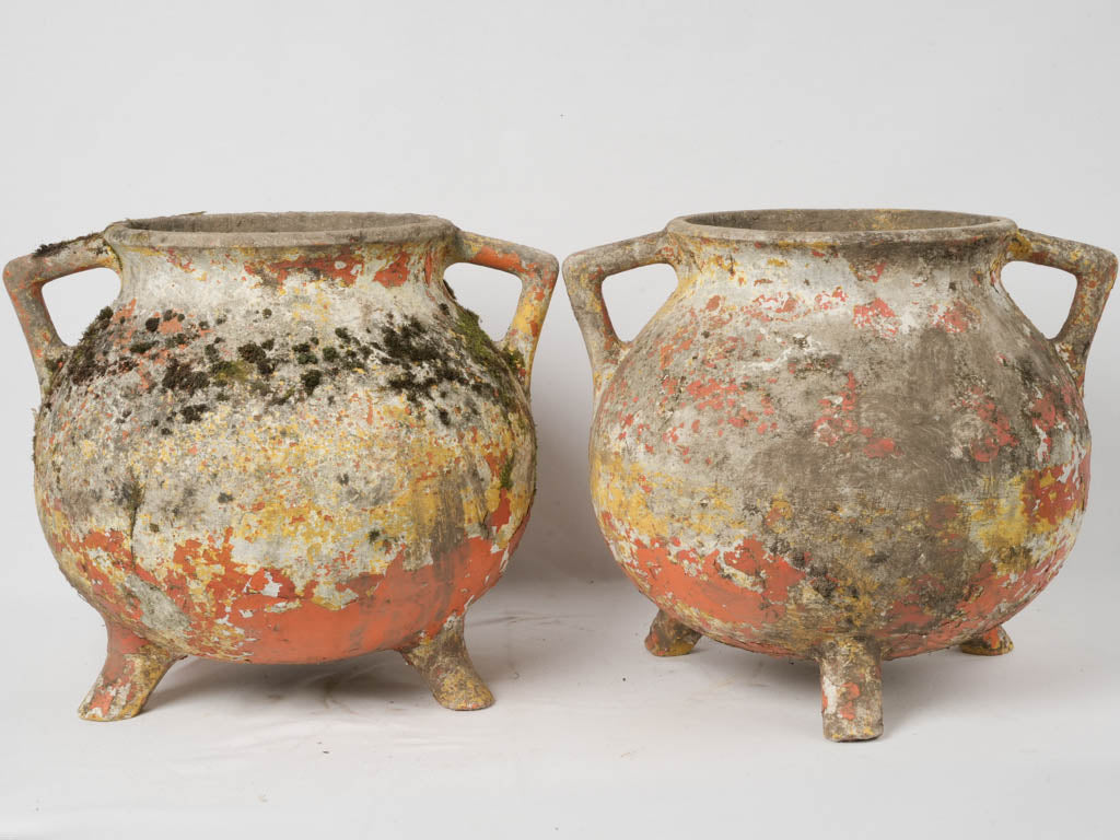 Patina-covered mid-century garden planters