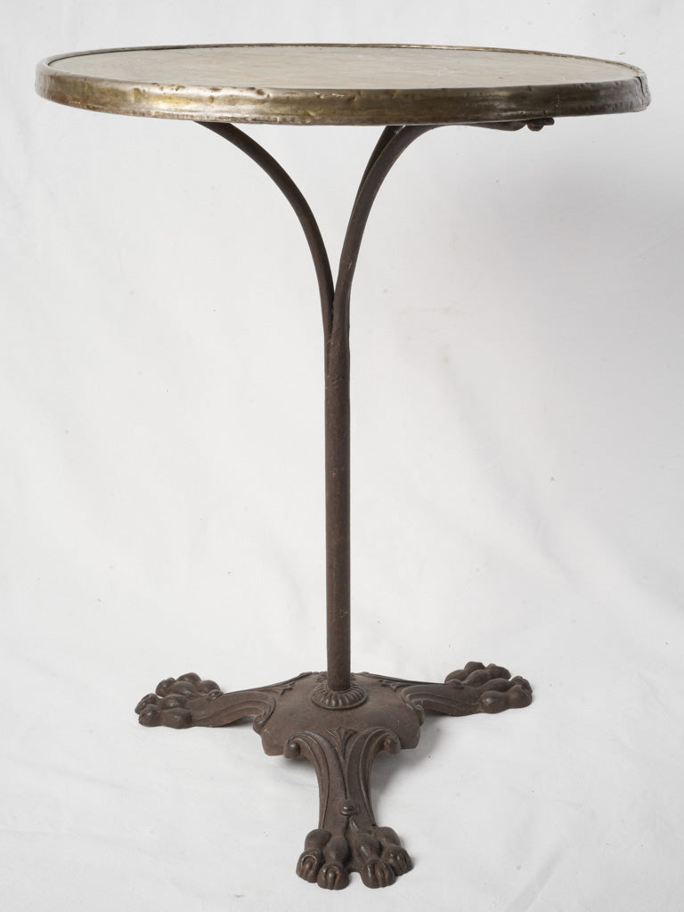 1900s French Cast-Iron Bistro Table w/ Paw Feet and Marble Top - 28" x 22"