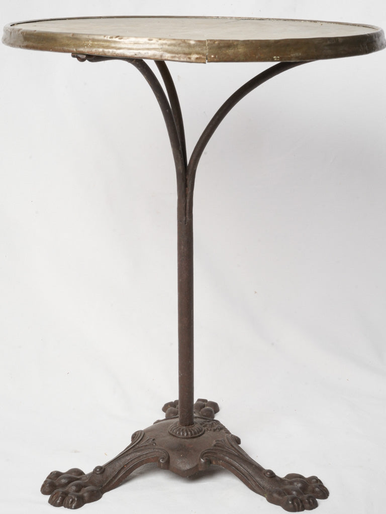 1900s French Cast-Iron Bistro Table w/ Paw Feet and Marble Top - 28" x 22"