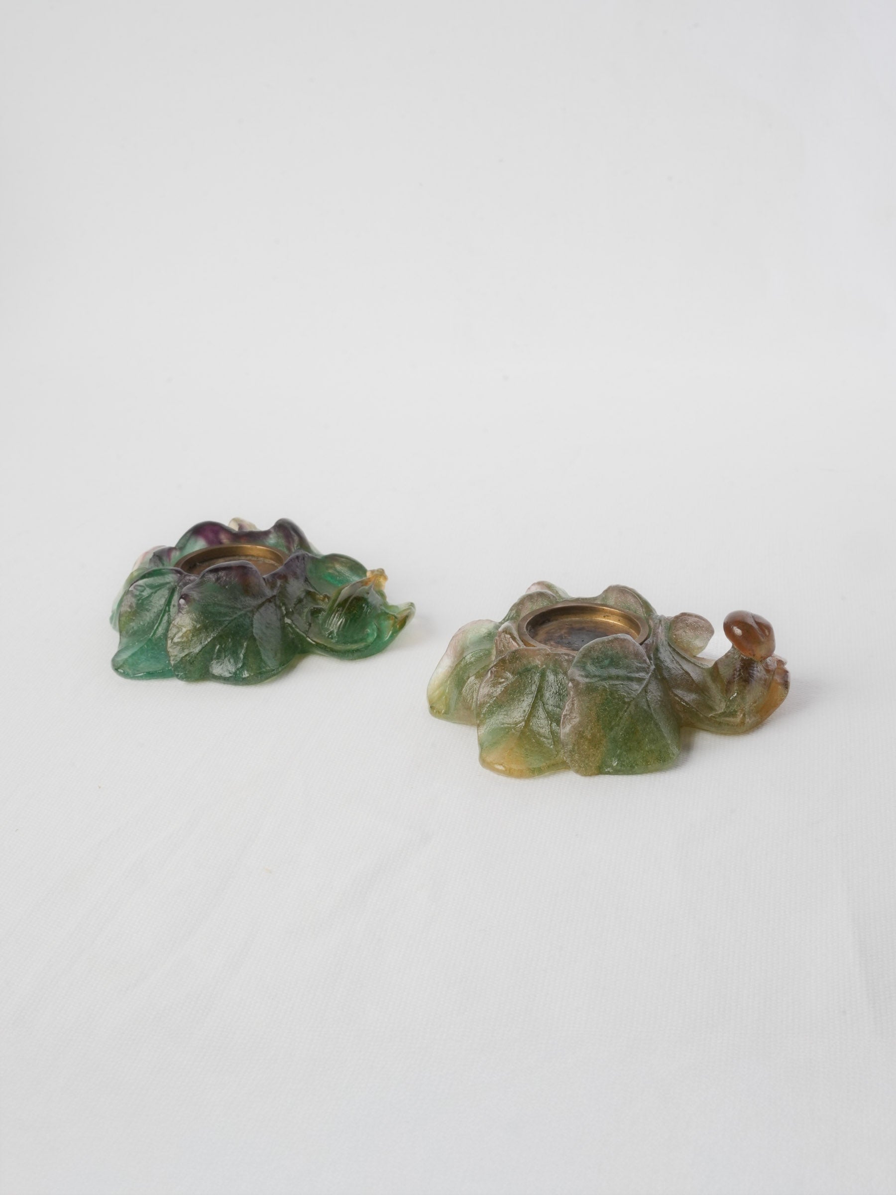 Pair Of Vintage Nature-Inspired Coloured Art Glass Candle Holders By Daum - 5"