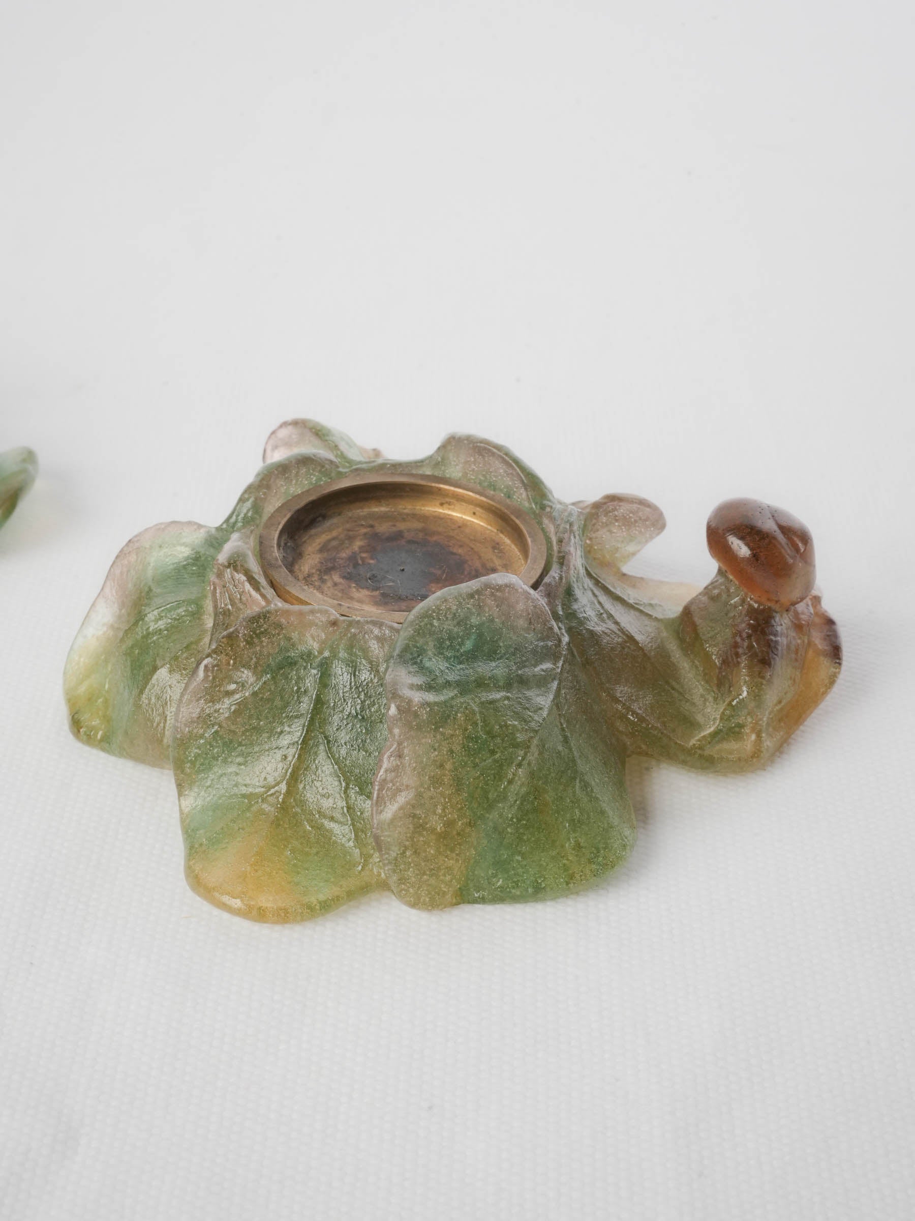 Pair Of Vintage Nature-Inspired Coloured Art Glass Candle Holders By Daum - 5"