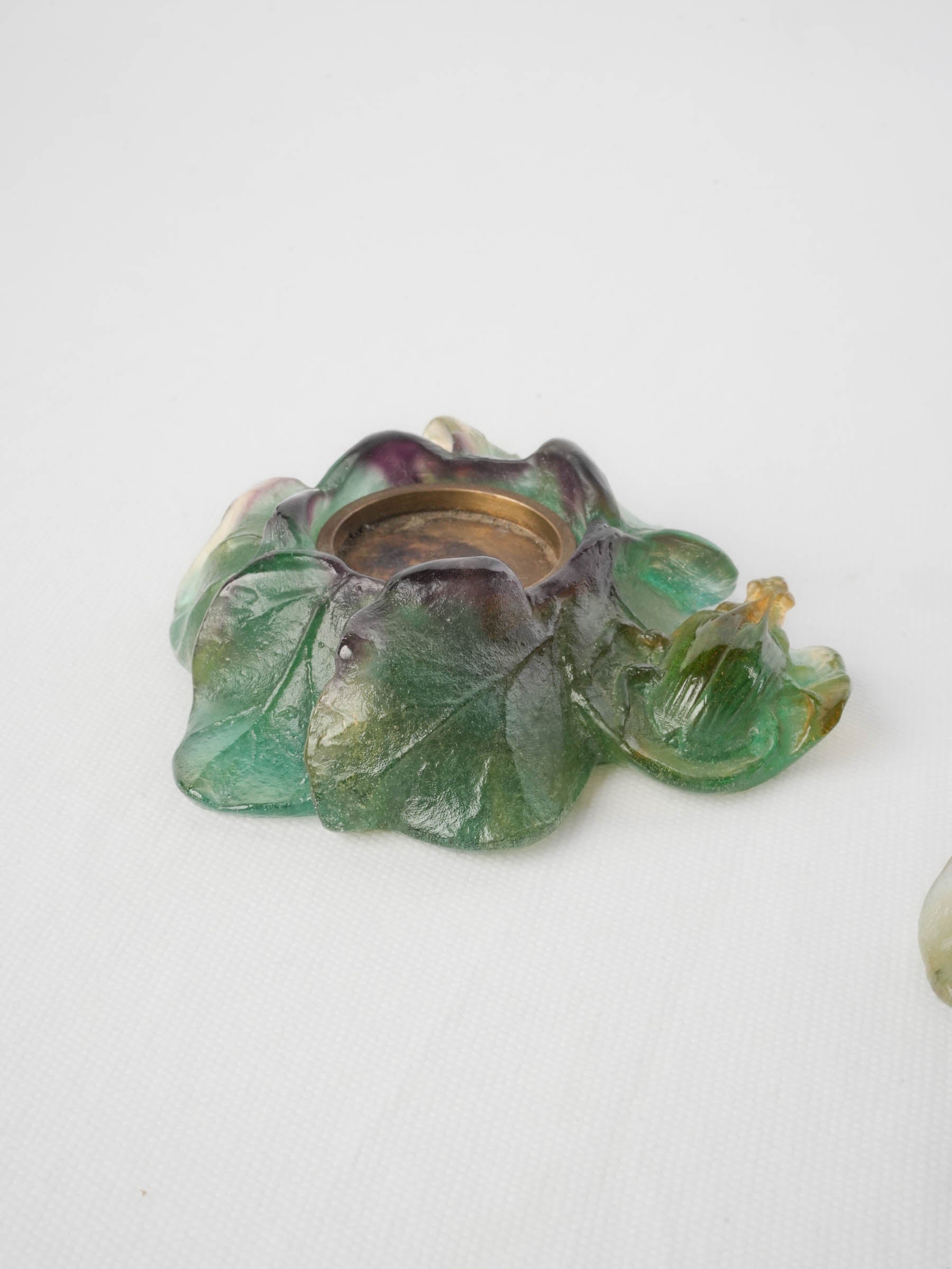 Pair Of Vintage Nature-Inspired Coloured Art Glass Candle Holders By Daum - 5"