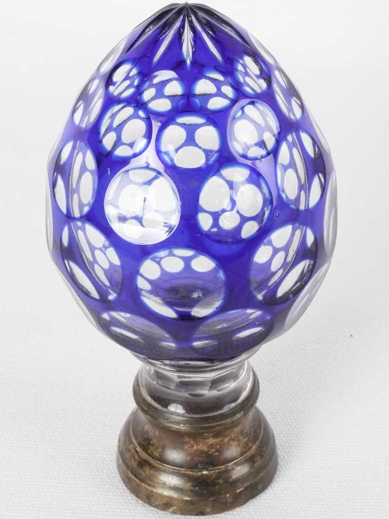 Antique Crystal Newel Cap in Blue