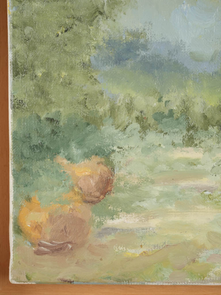 Contemporary landscape painting by Karibou - "La petite marche” 10 ¼” x 10 ¼”