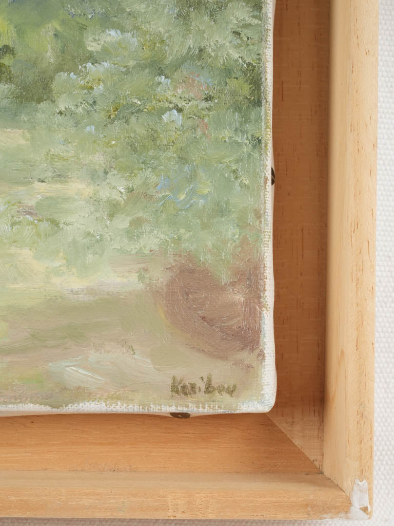Contemporary landscape painting by Karibou - "La petite marche” 10 ¼” x 10 ¼”