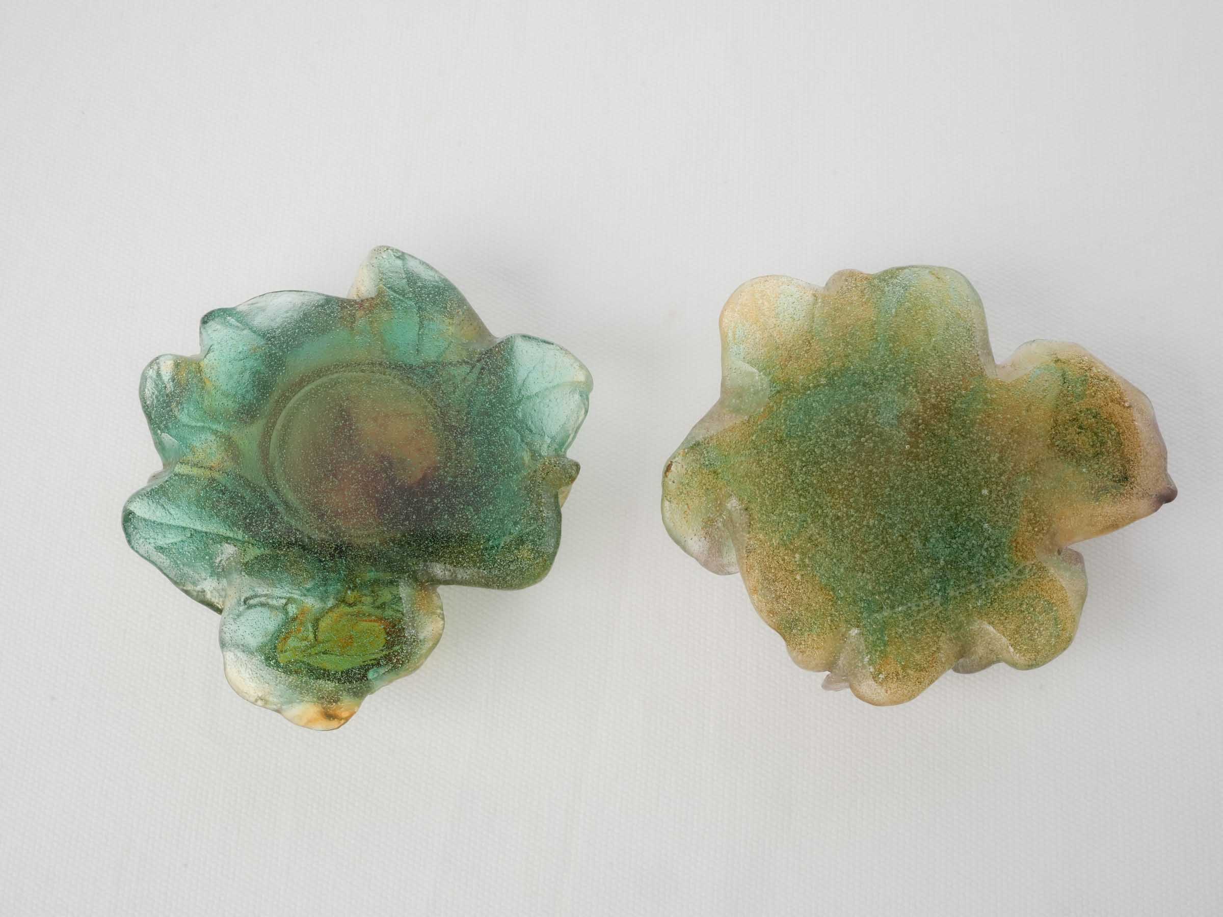 Pair Of Vintage Nature-Inspired Coloured Art Glass Candle Holders By Daum - 5"