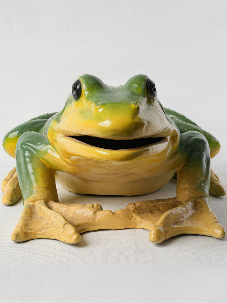 Striking yellow-bellied ceramic frog