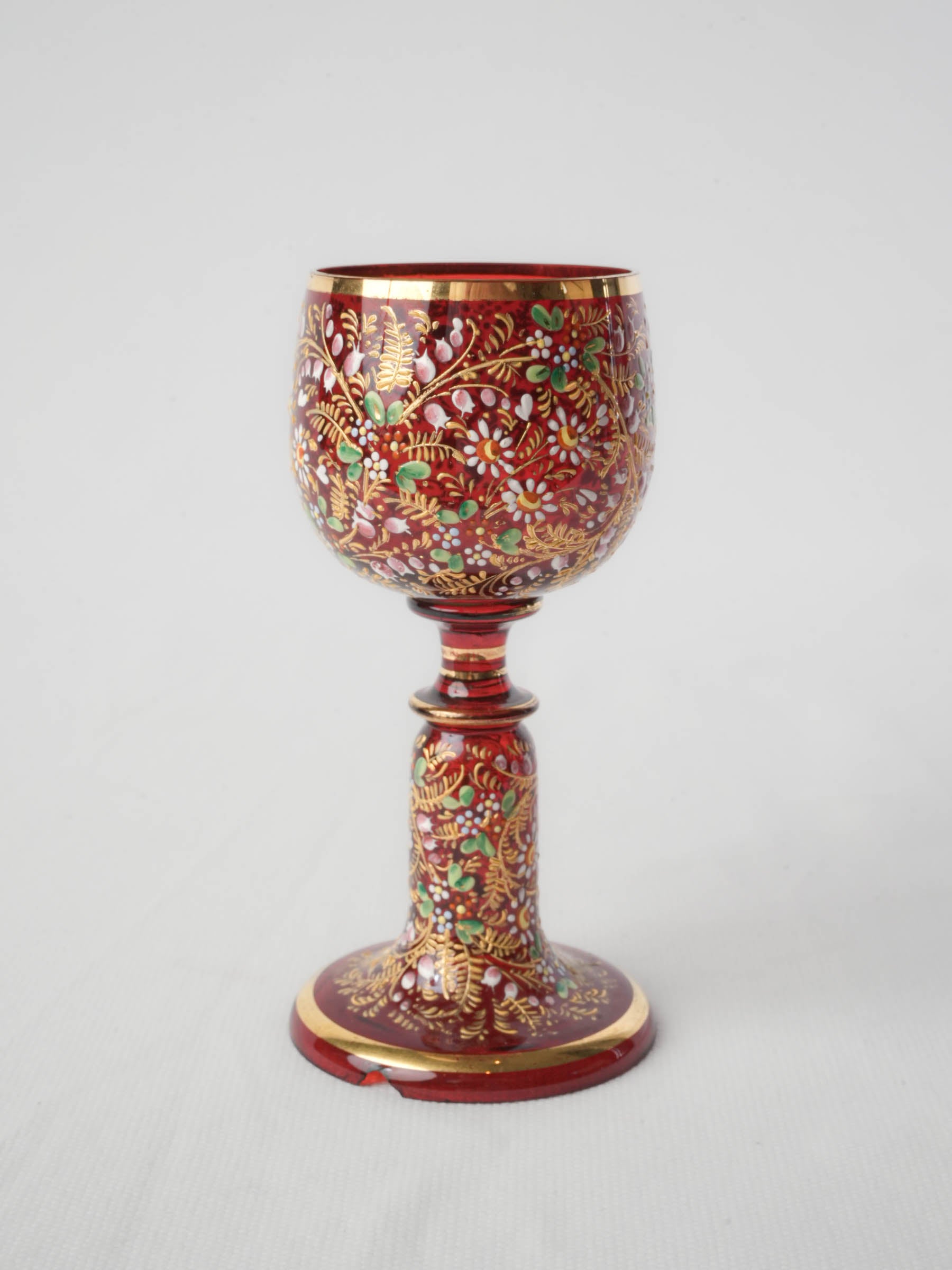 19th Century Bohemian Blown And Enameled Glass Goblet - 5½"