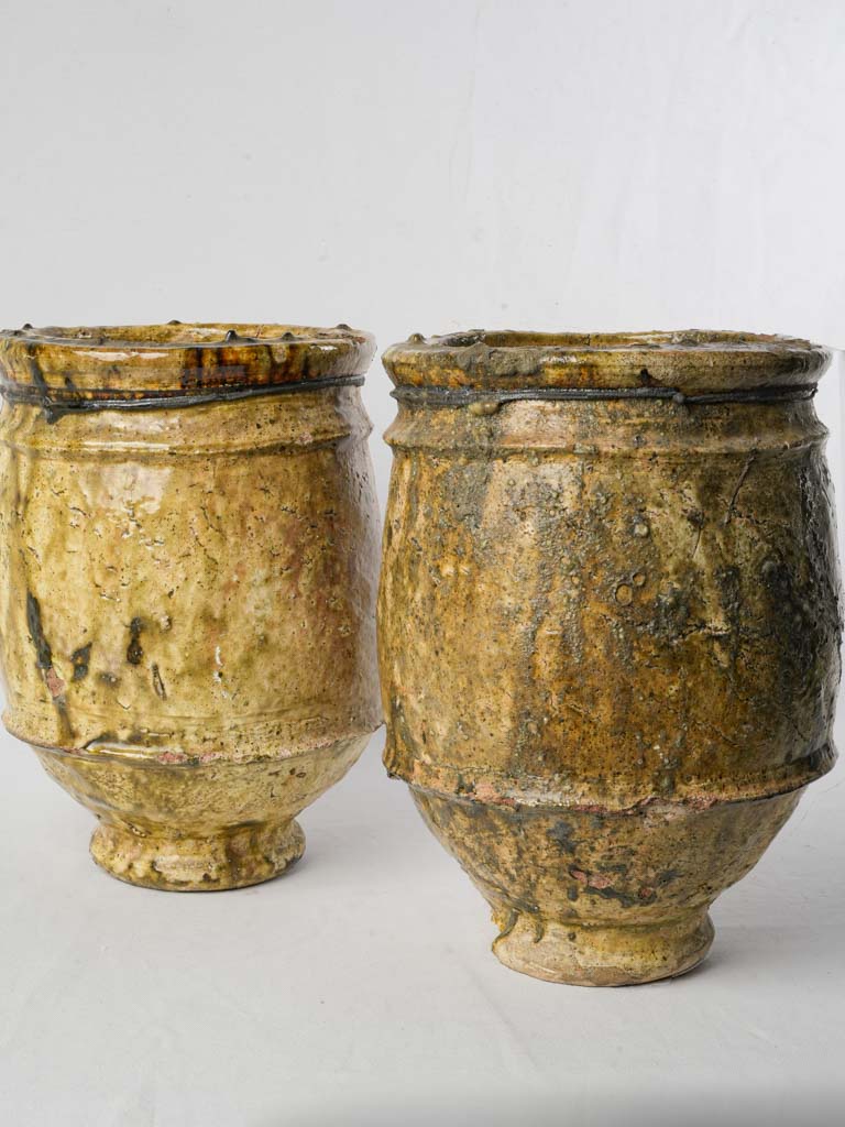 Vintage rustic olive green urns