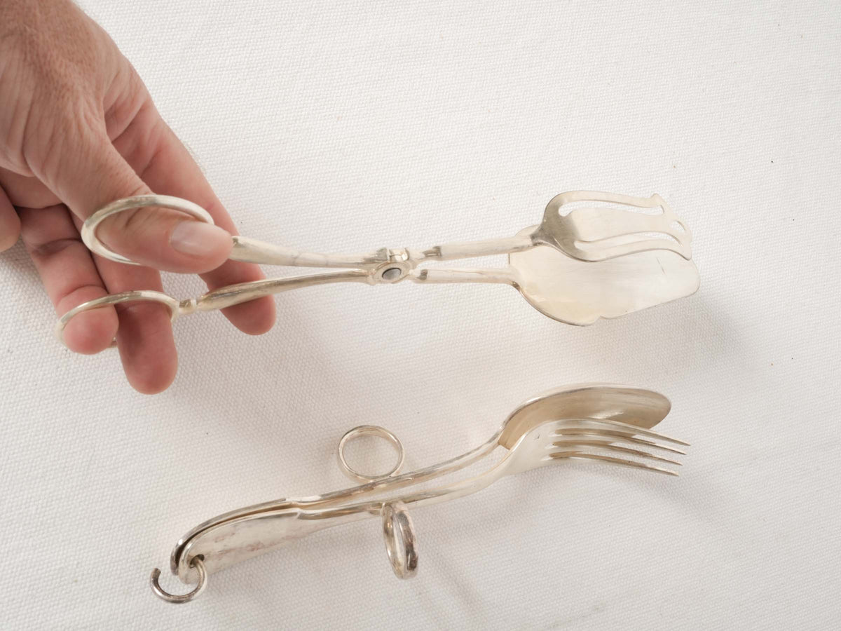 Pair of Antique French Silver Plate Serving Tongs