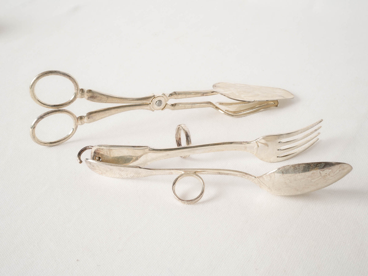 Pair of Antique French Silver Plate Serving Tongs