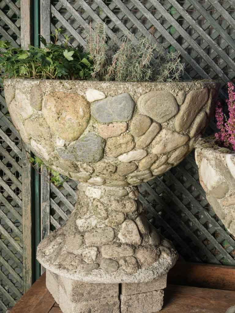 Exposed aggregate concrete planters