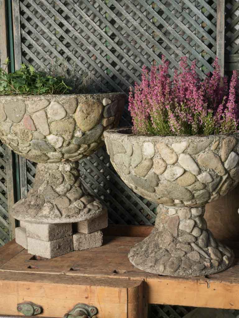 Timeworn antique pebble planters