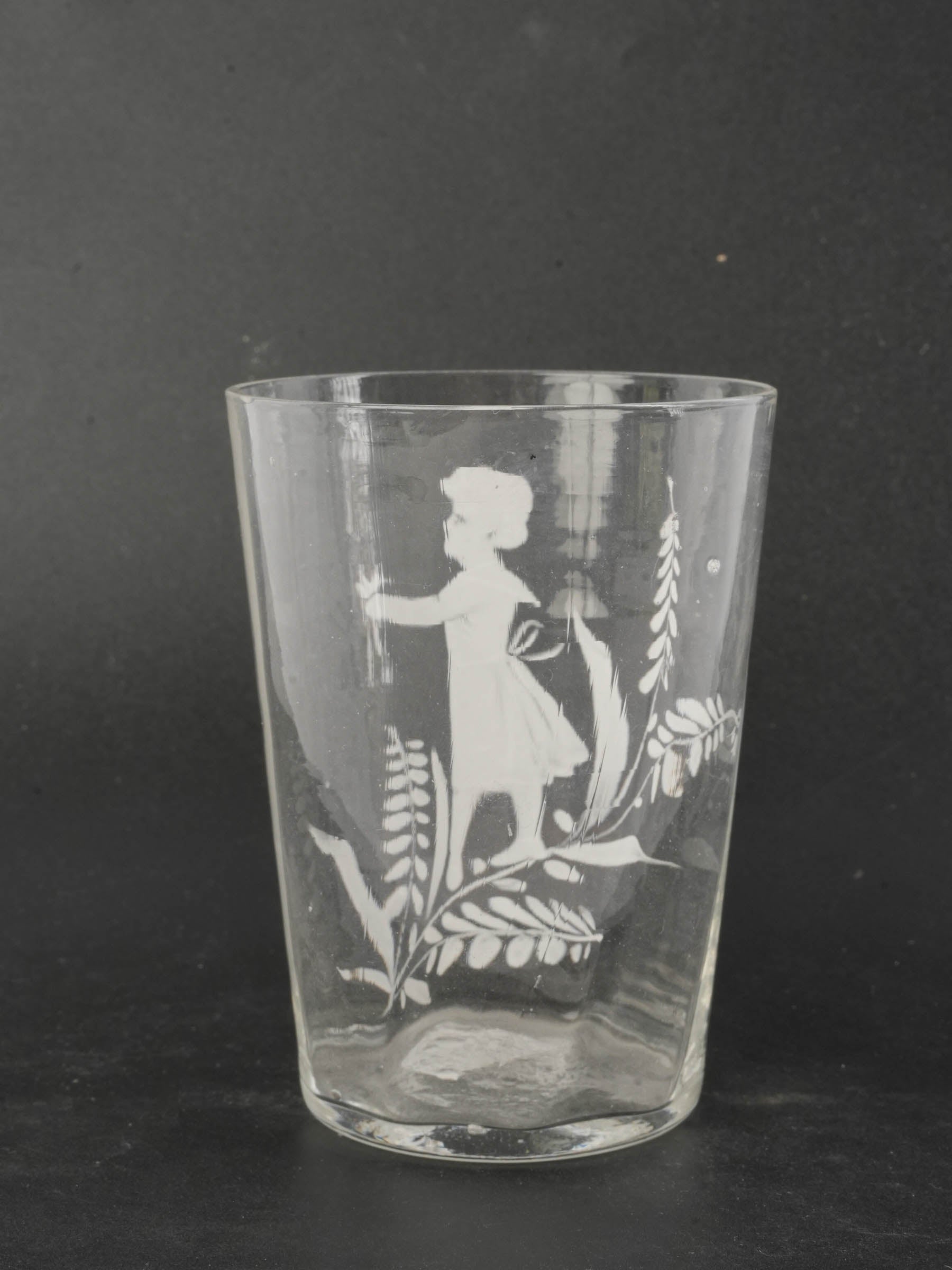 Mary Gregory Style Enamelled Glass Tumbler w/ Bucolic Decoration - 4"