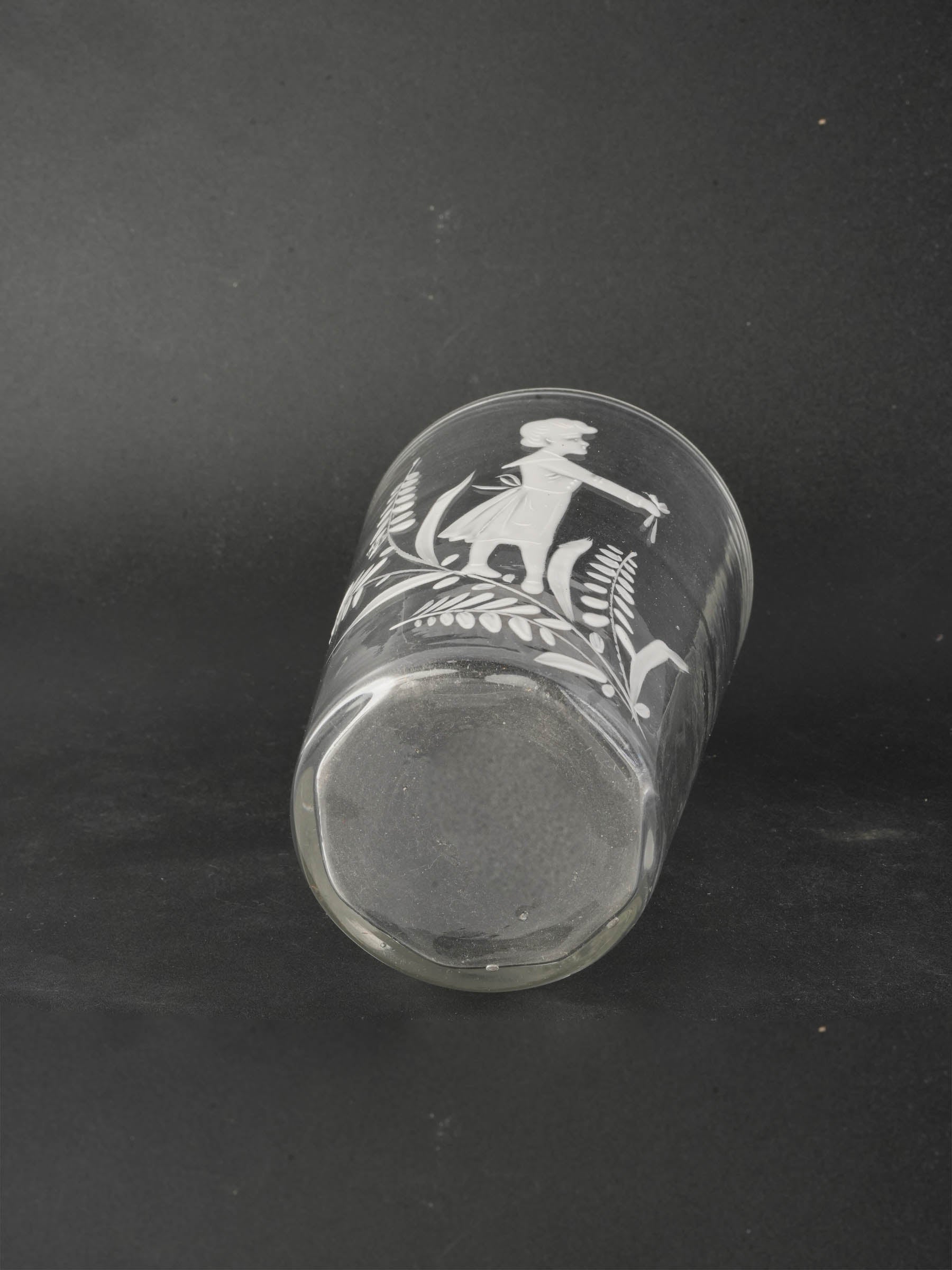 Mary Gregory Style Enamelled Glass Tumbler w/ Bucolic Decoration - 4"