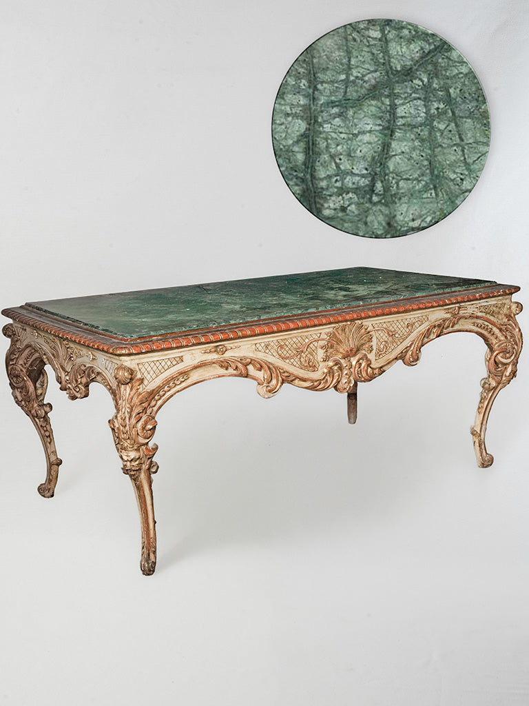 Early 19th Century Italian Rococo Center Table w/ Green Marble Top - 70"