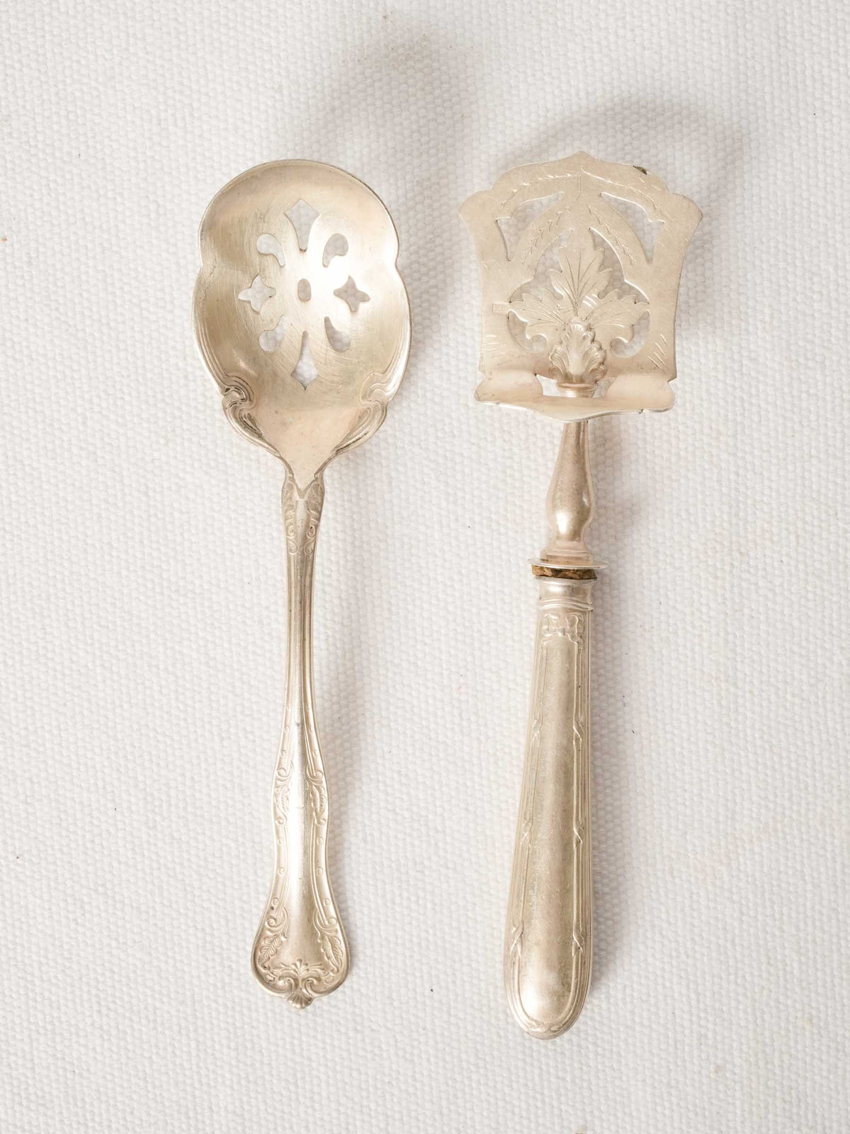 Pair of Antique French Silver Plate Slotted Serving Pieces