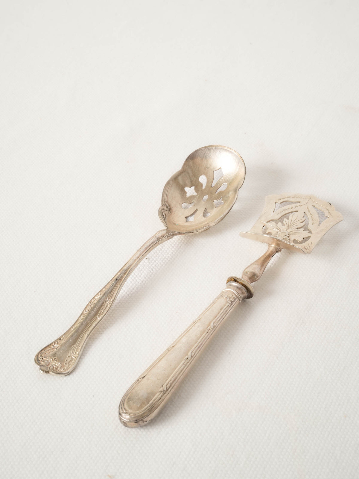 Pair of Antique French Silver Plate Slotted Serving Pieces