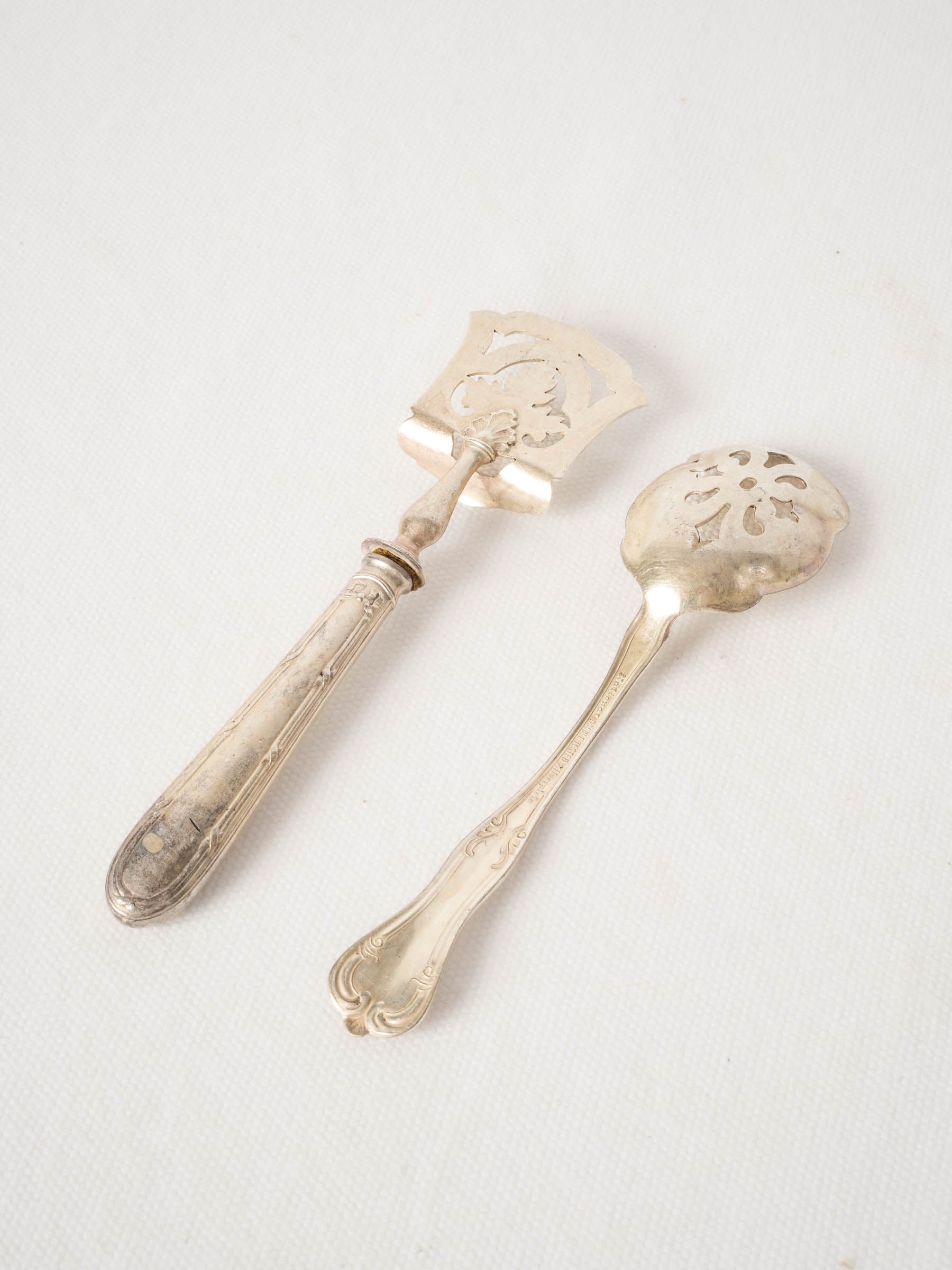 Pair of Antique French Silver Plate Slotted Serving Pieces