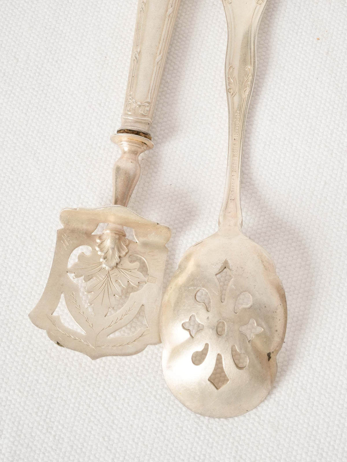 Pair of Antique French Silver Plate Slotted Serving Pieces
