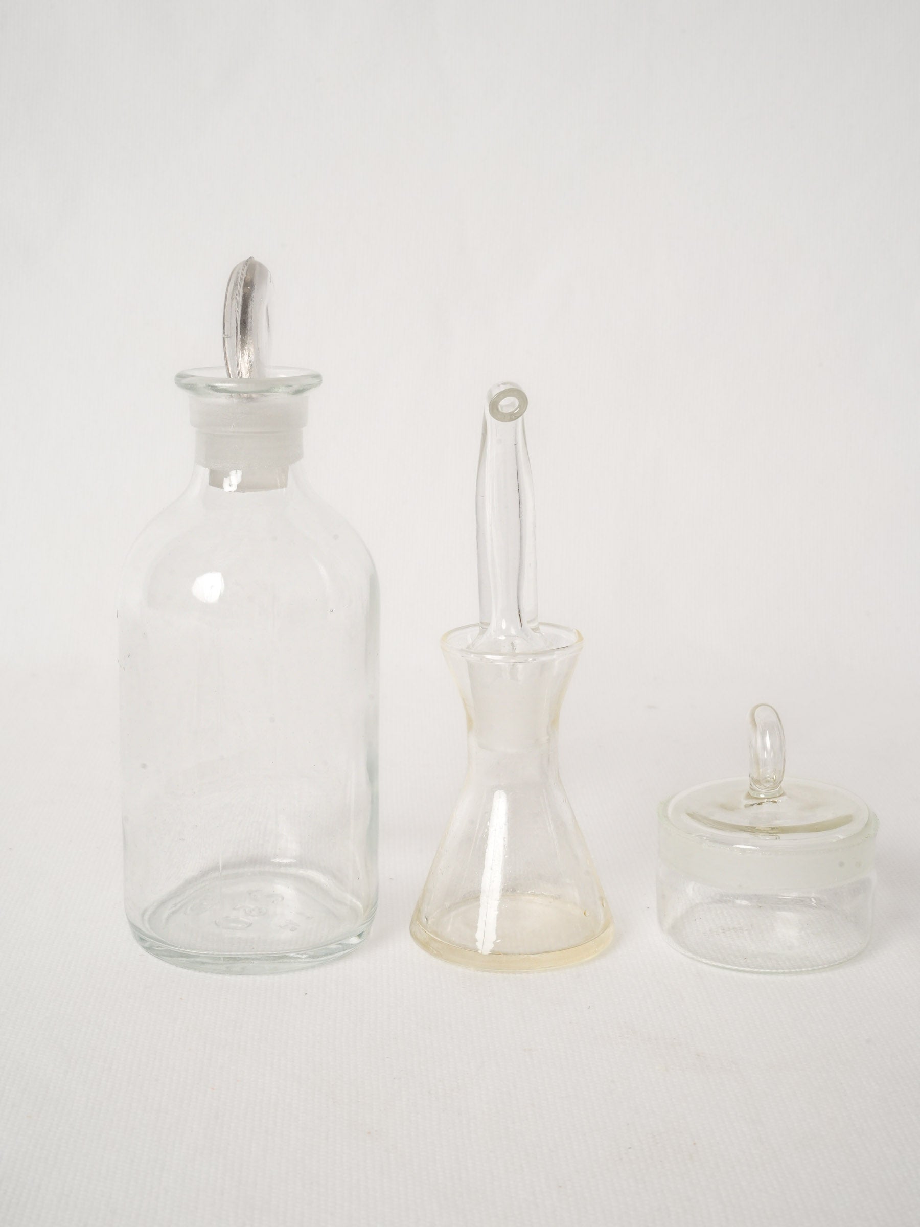 Set of Three Antique Glass Olive Oil Pourers