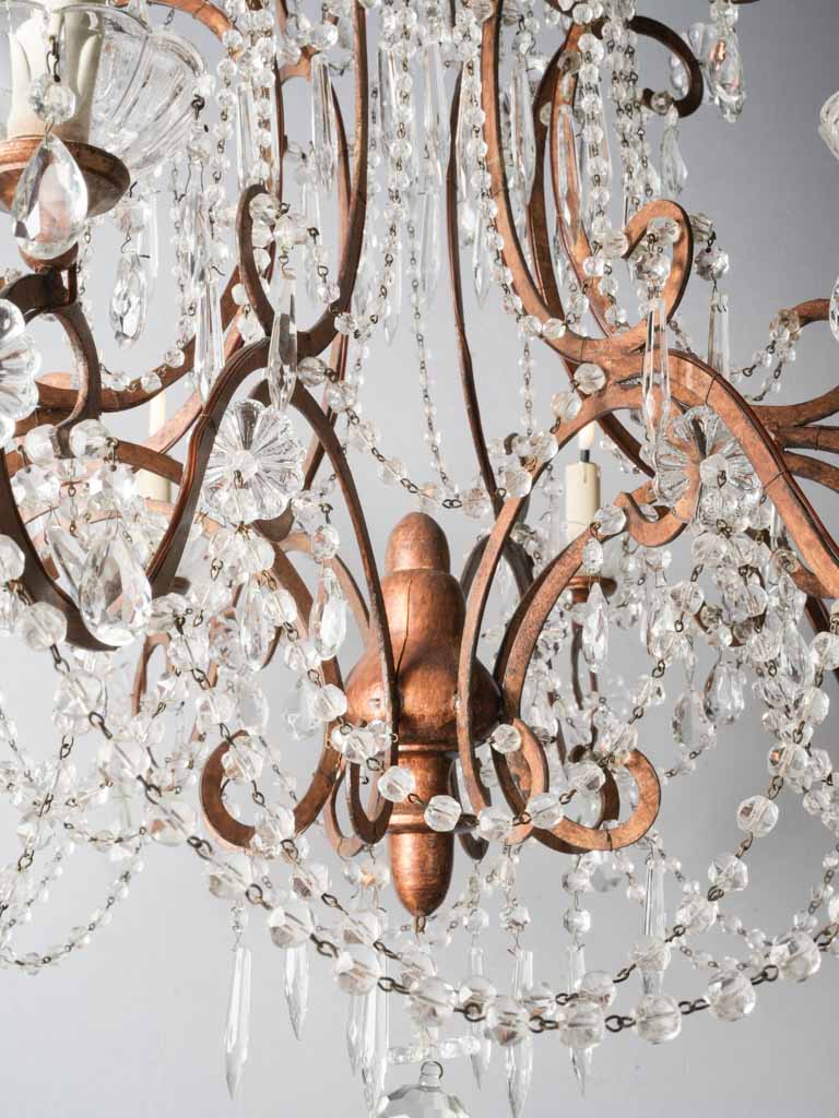 Gorgeous Pair of Early 20th-Century Italian Eight-Light Gilt-Metal and Crystal Chandeliers - 39½" x 36½"